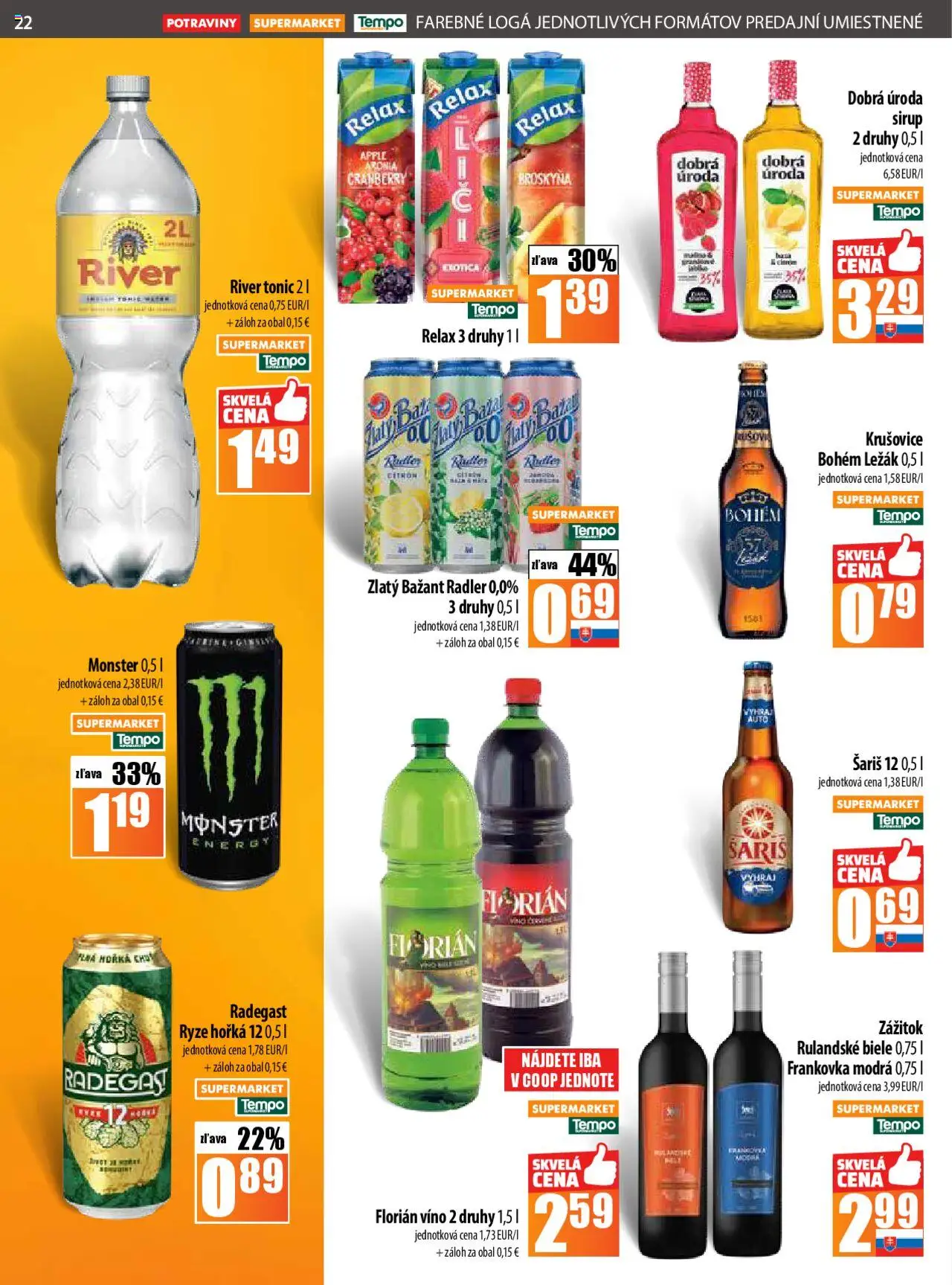 COOP Jednota leták │ platný od 21.08.2025 | Strana: 22 | Produkty: Víno, Radler, Krušovice, Zlatý Bažant