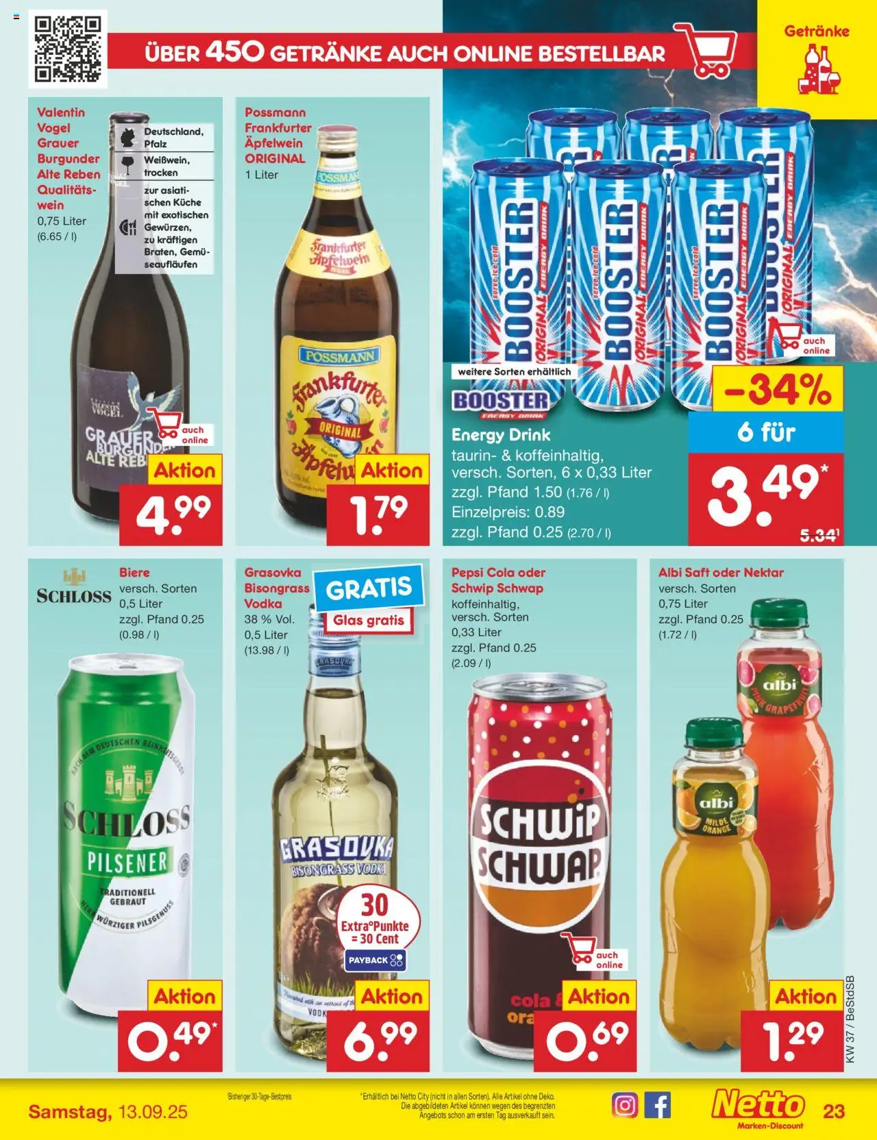 Netto Marken-Discount Prospekt 	 – gültig ab 08.09.2025 | Seite: 33 | Produkte: Schwip schwap, Pepsi, Saft, Wein
