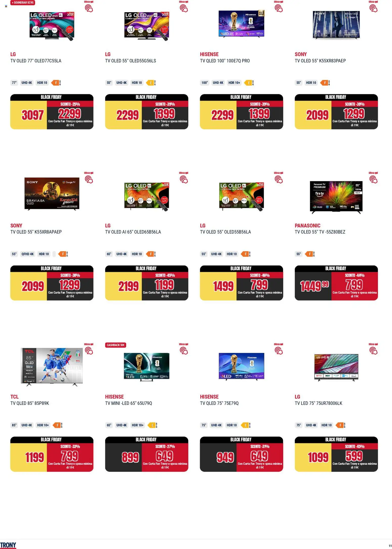 Volantino Trony del 25.11.2025 | Pagina: 11 | Prodotti: Soundbar, TV, Fan