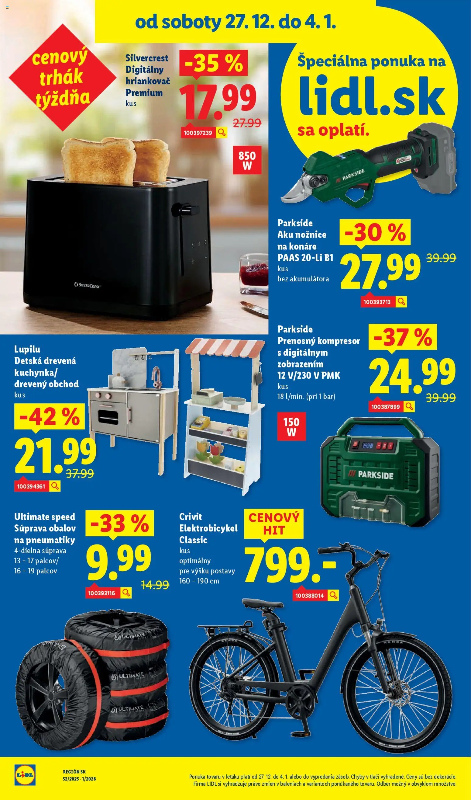Nové Lidl akcie – leták je platný od 02.01.2026 | Strana: 54 | Produkty: Elektrobicykel, Nožnice na konáre, Aku nožnice na konáre, Kompresor