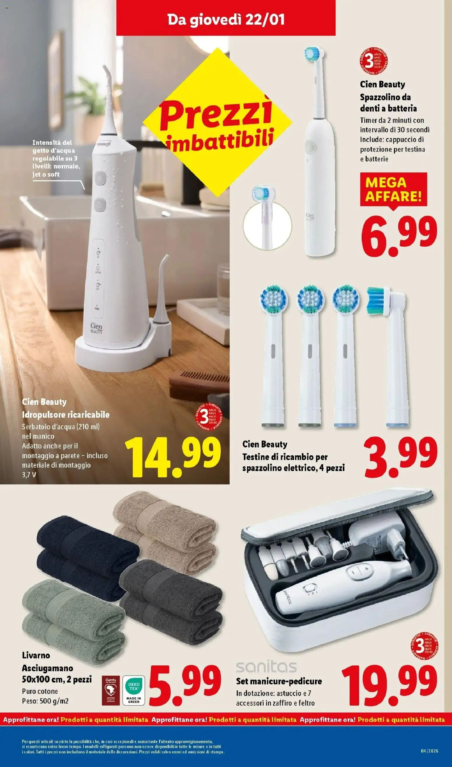 Volantino Lidl del 19.01.2026 | Pagina: 43 | Prodotti: Cappuccio, Astuccio, Asciugamano, Batterie