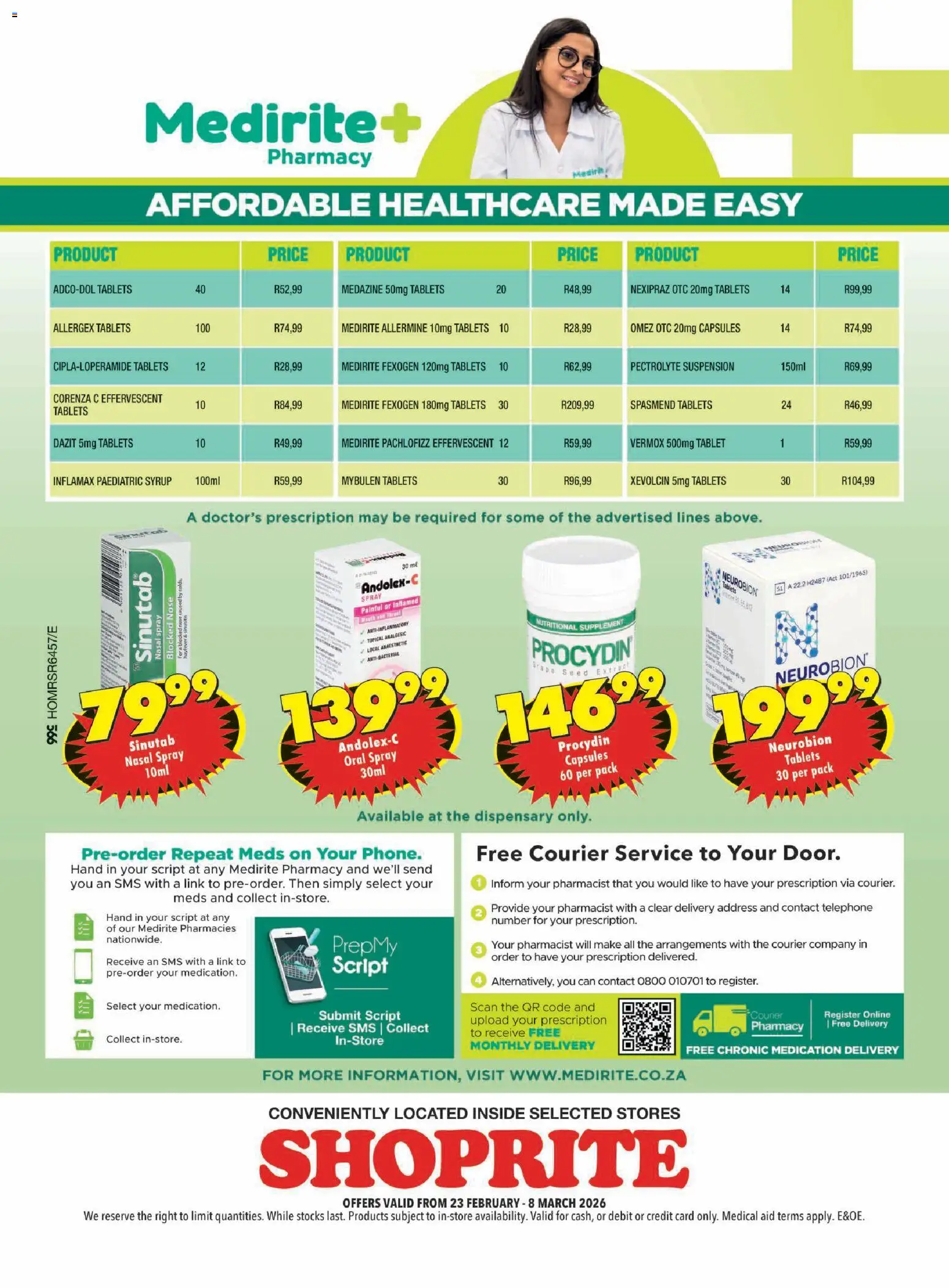 New Shoprite catalogue – valid from 23.02.2026 | Page: 4 | Products: Tablet, Syrup, Nasal spray