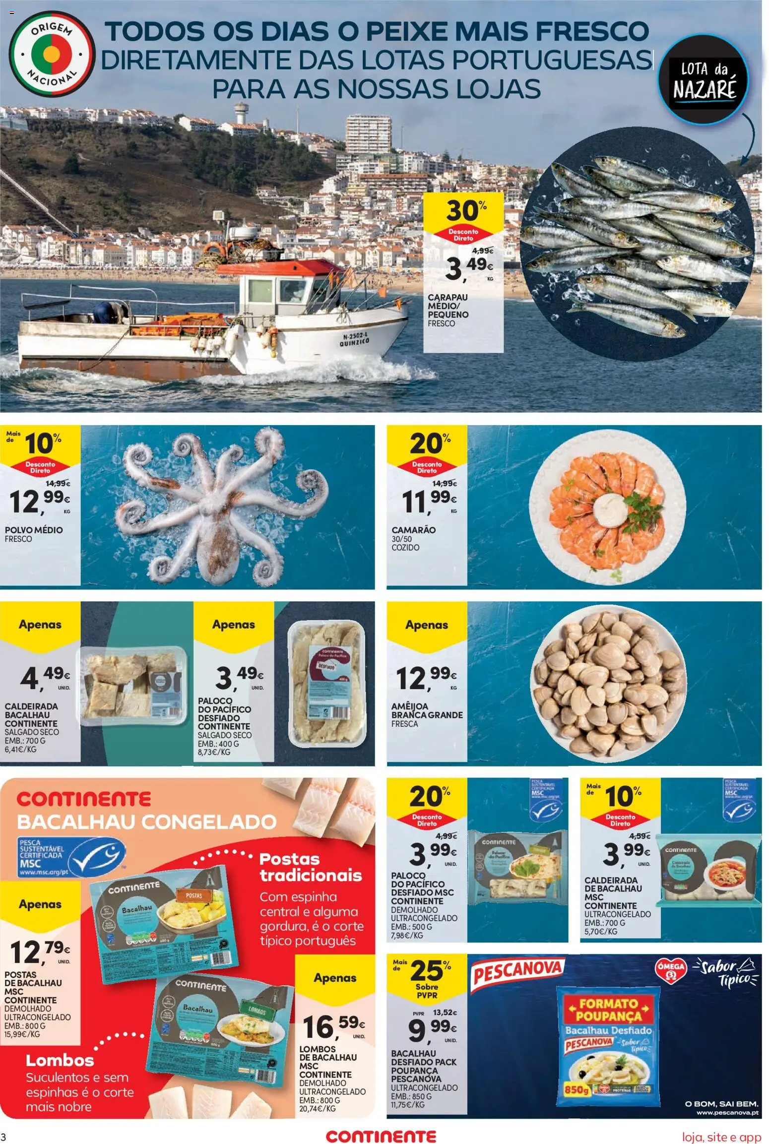 Continente Semanal Continente Bom Dia │ válido de 11.11.2025 | Página: 3 | Produtos: Bacalhau, Polvo, Camarão, Peixe