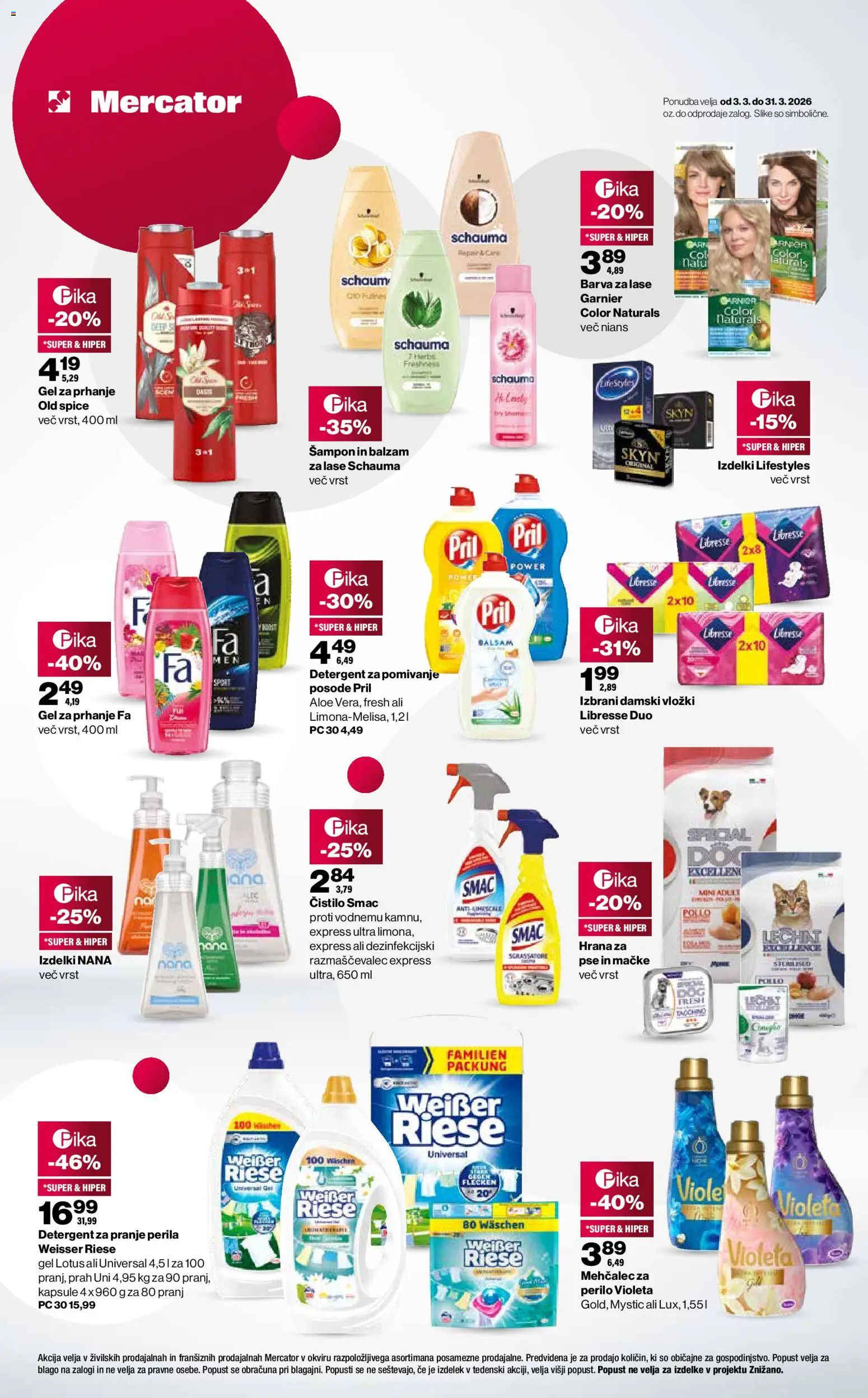 Novi Mercator katalog ponudbe – veljaven od 07.03.2026 | Stran: 3 | Izdelki: Gel za prhanje, Hrana za pse, Balzam za lase, Mehcalec za perilo
