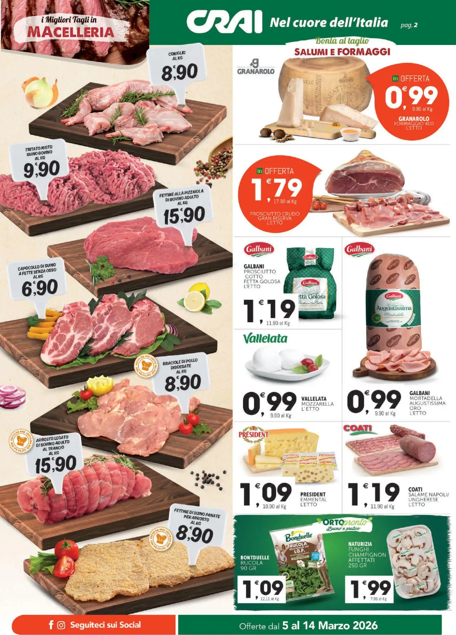 Volantino CRAI del 05.03.2026 | Pagina: 2 | Prodotti: Arrosto, Rucola, Mozzarella, Prosciutto