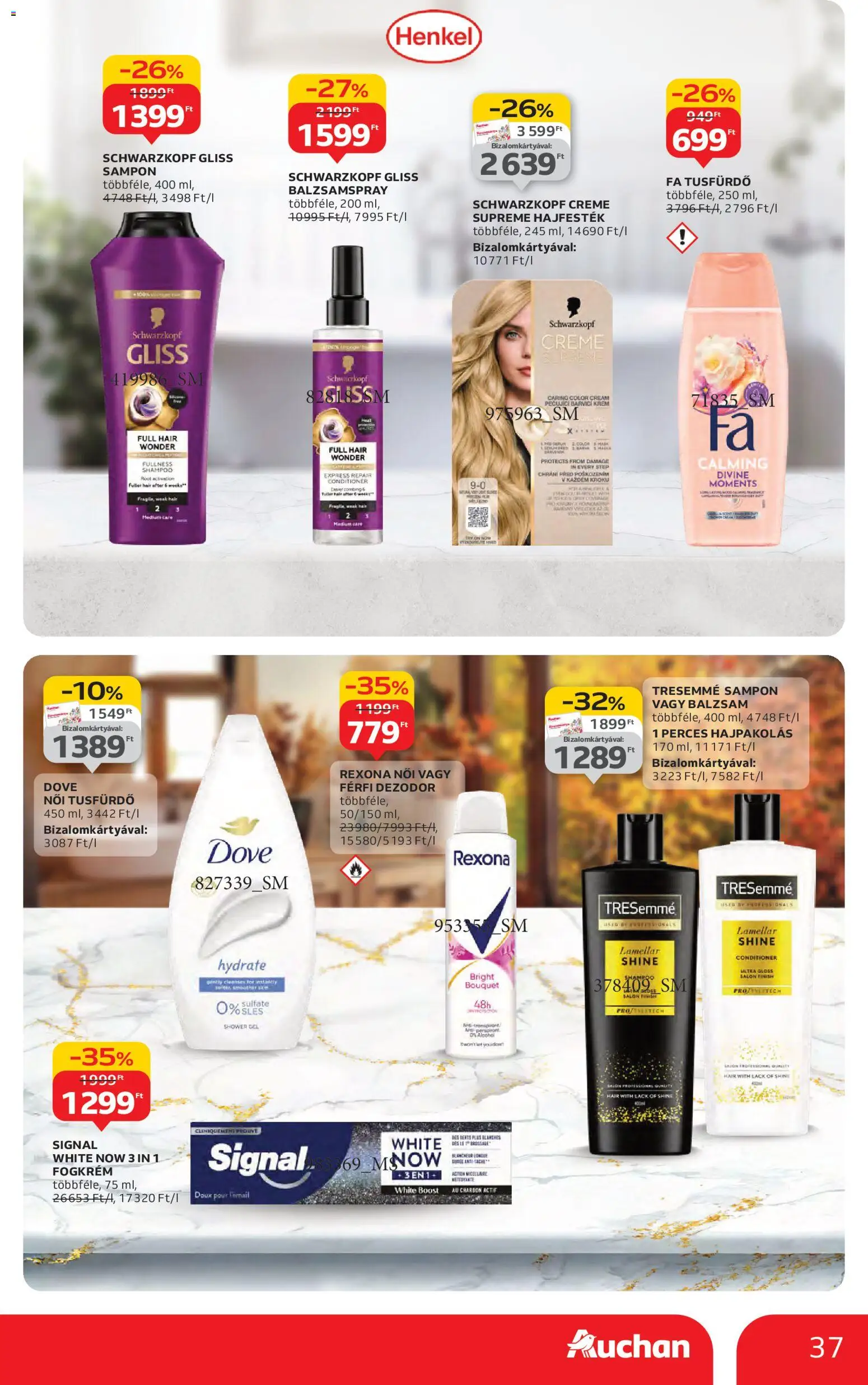Auchan akciós ujság - amely érvényes a következő dátumtól: 30.10.2025 | Oldal: 37 | Termékek: Hajpakolás, Hajfesték, Sampon, Dezodor