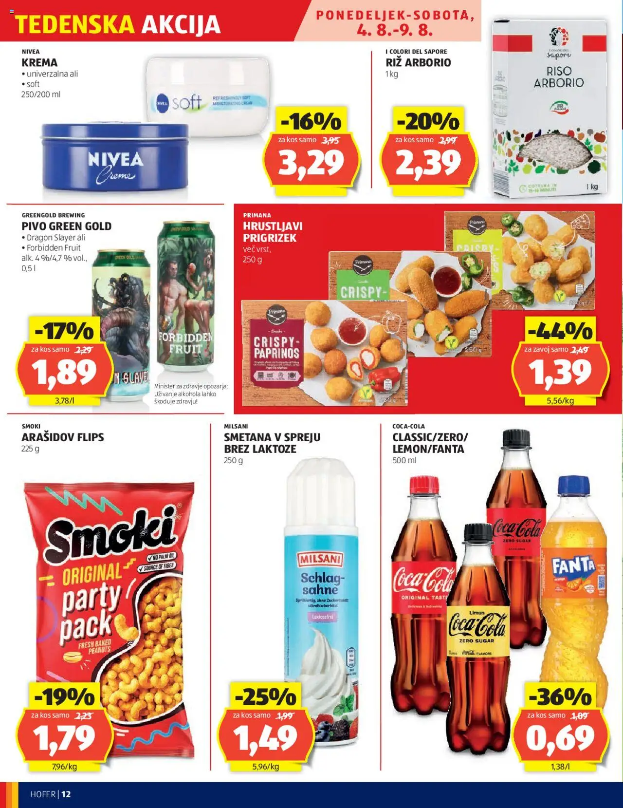 Hofer katalog │ velja od 31.07.2025 | Stran: 12 | Izdelki: Krema, Pivo, Riz, Smetana