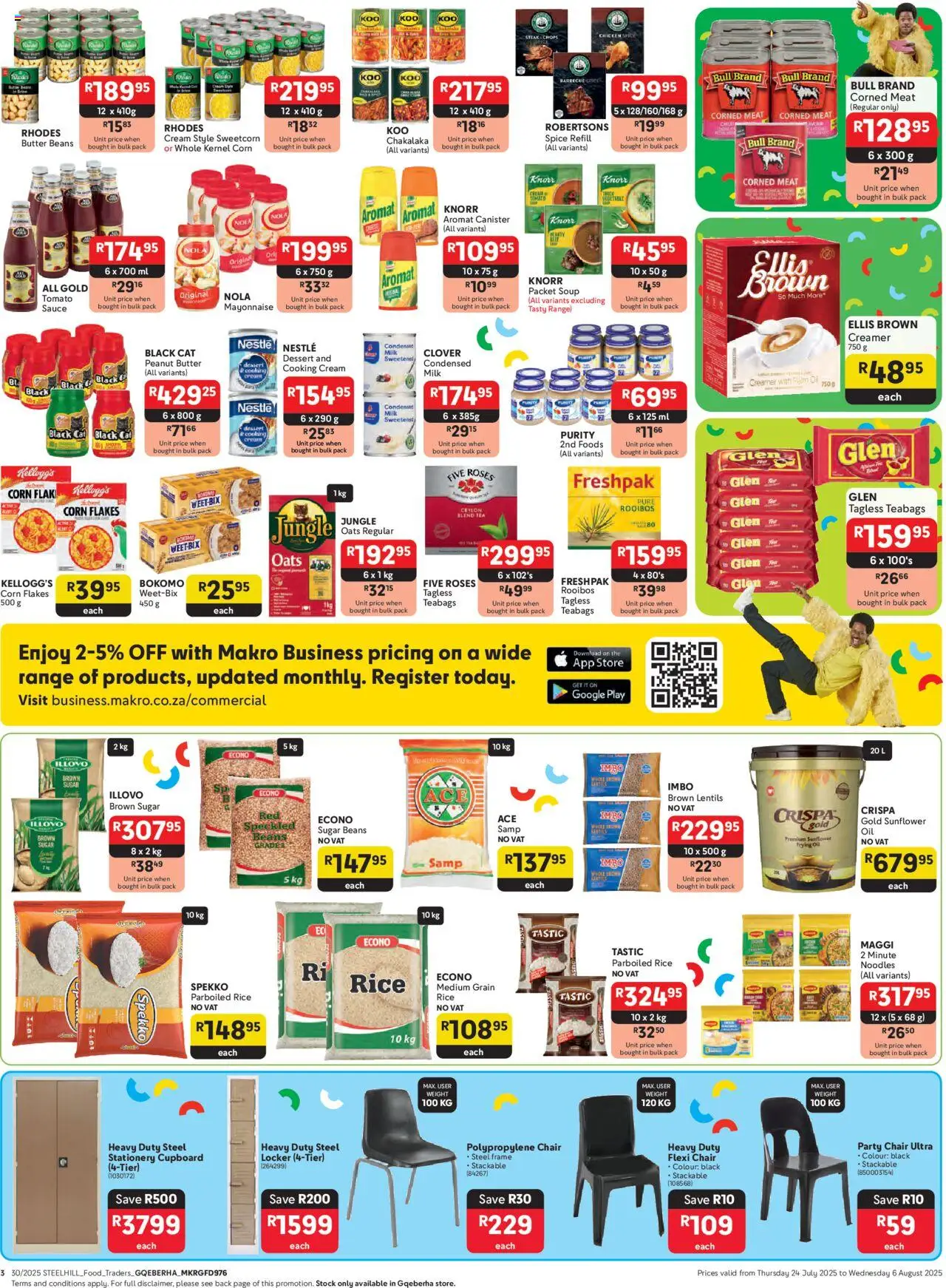 Makro - Gqeberha - Business │ valid from 24.07.2025 | Page: 3 | Products: Corn, Beans, Chair, Peanut butter