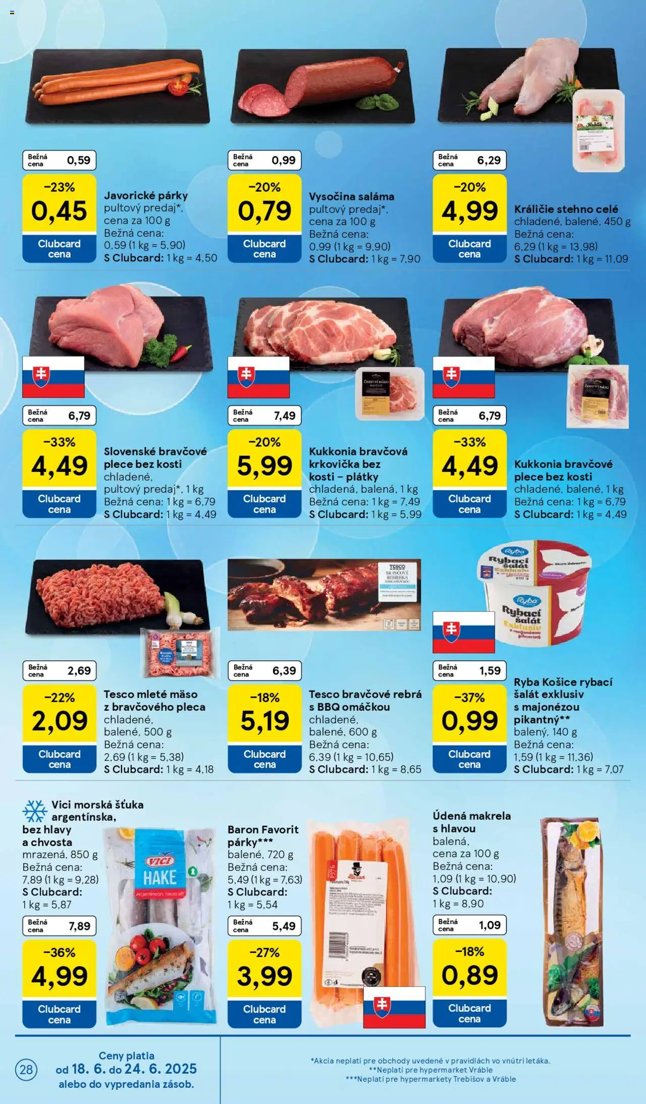 Tesco Hypermarket - leták │ platný od 18.06.2025 | Strana: 28 | Produkty: Ryba, Krkovička, Šalát, Mleté mäso