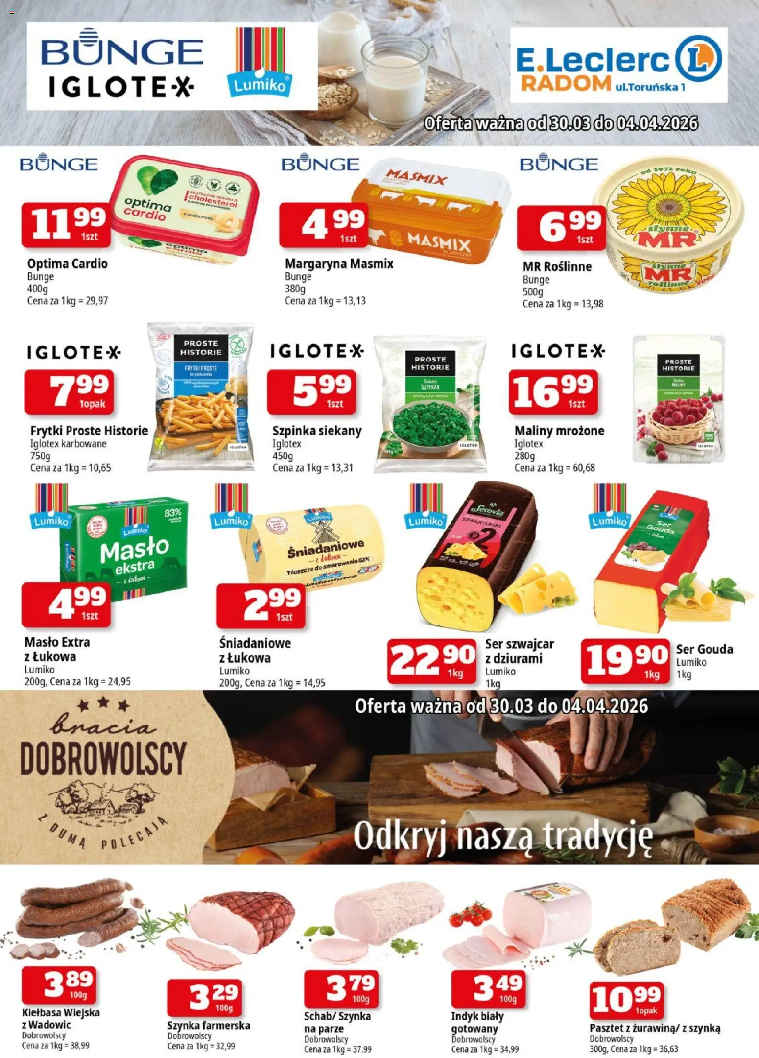 E.Leclerc gazetka - Radom I od 30.03.2026 | Strona: 2 | Produkty: Szynka, Margaryna, Masło, Ser