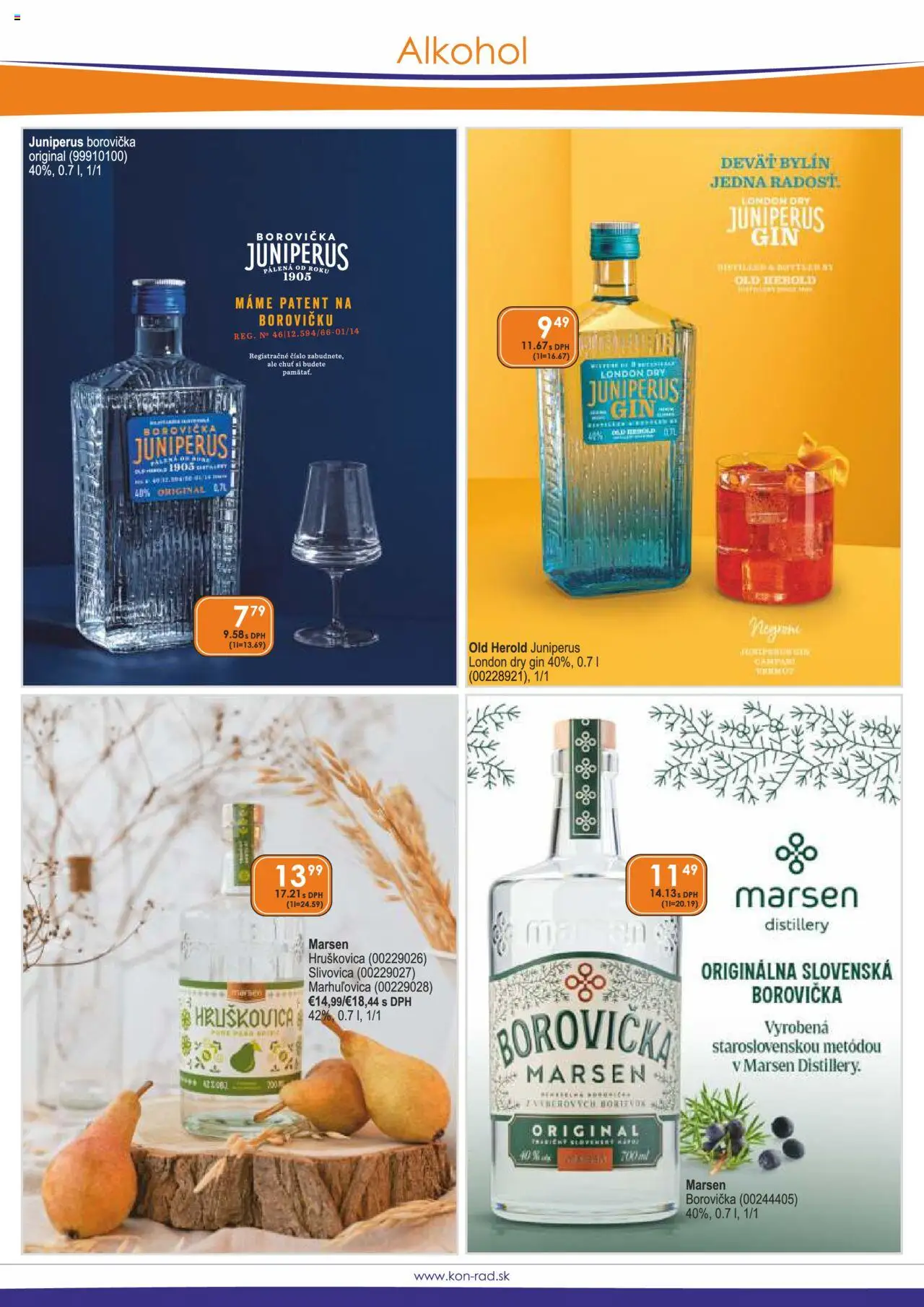 KON - RAD leták │ platný od 01.09.2025 | Strana: 8 | Produkty: Borovička, Slivovica, Gin, Alkohol