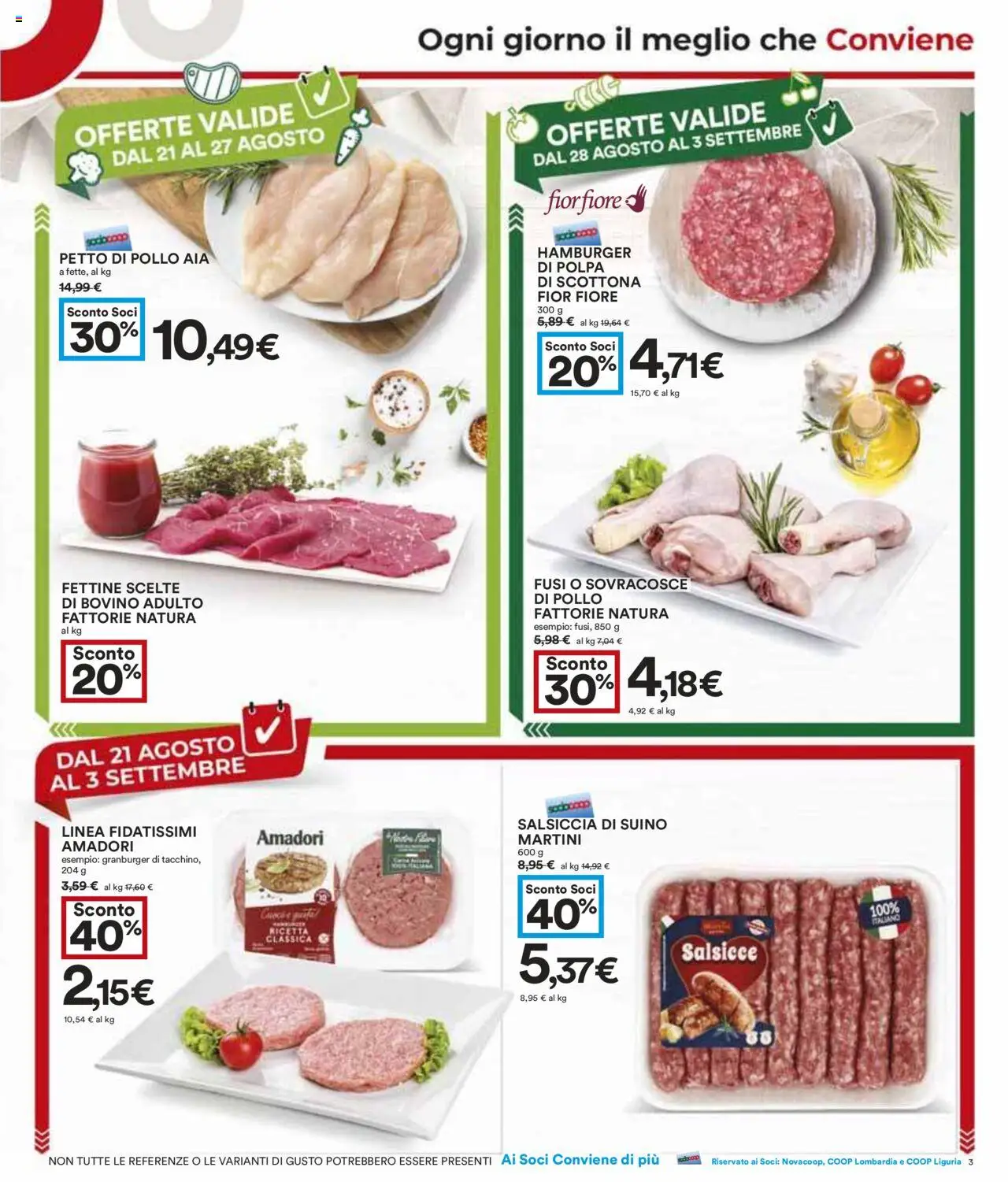 Volantino COOP del 21.08.2025 | Pagina: 3 | Prodotti: Bovino, Petto di Pollo, Pollo, Hamburger