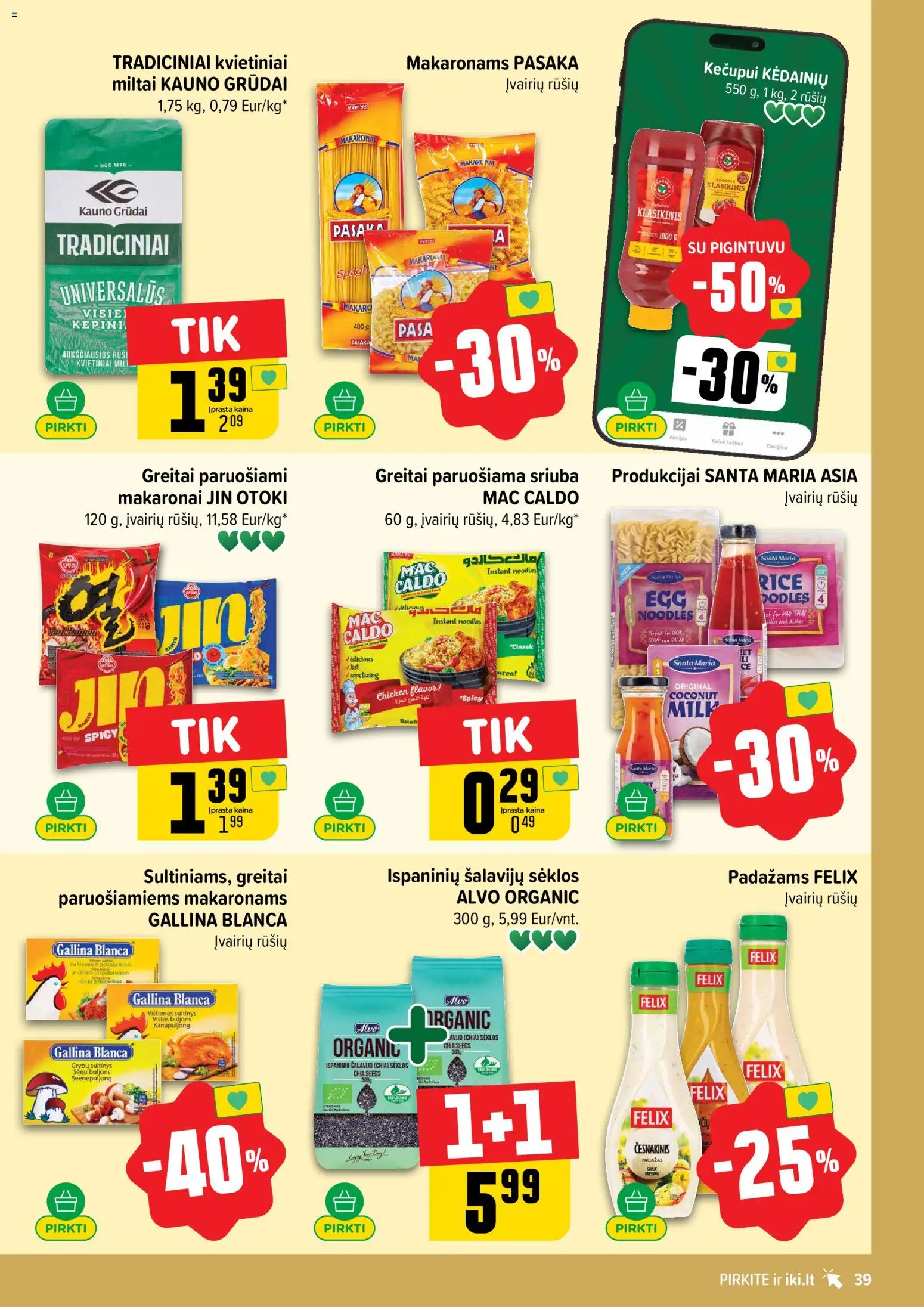 IKI akcijos nuo 20.04.2026 | Puslapis: 39 | Prekių: Vištienos, Sėklos, Padažas, Makaronai