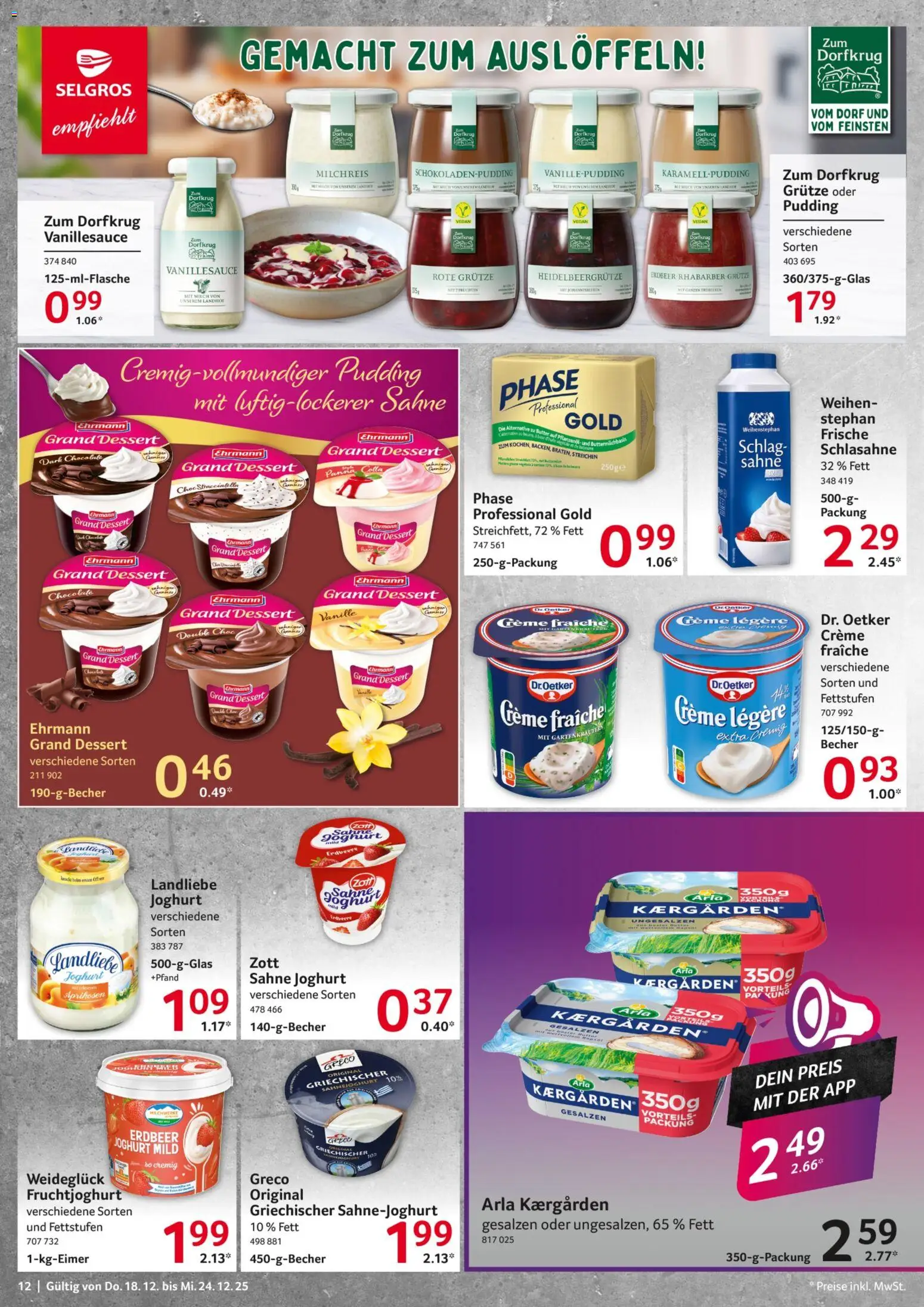 Selgros Prospekt 	 – gültig ab 18.12.2025 | Seite: 12 | Produkte: Joghurt, Fruchtjoghurt, Pudding, Sahne