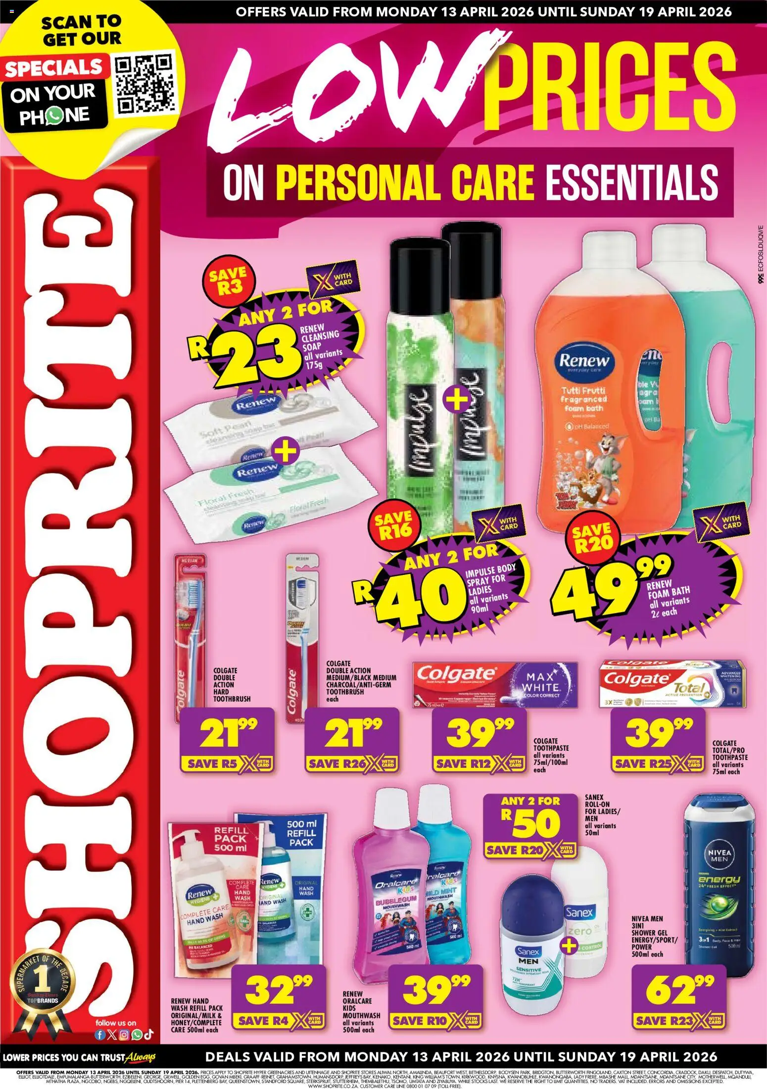 New Shoprite catalogue – valid from 13.04.2026 | Page: 1 | Products: Phone, Bath, Shower, Mouthwash