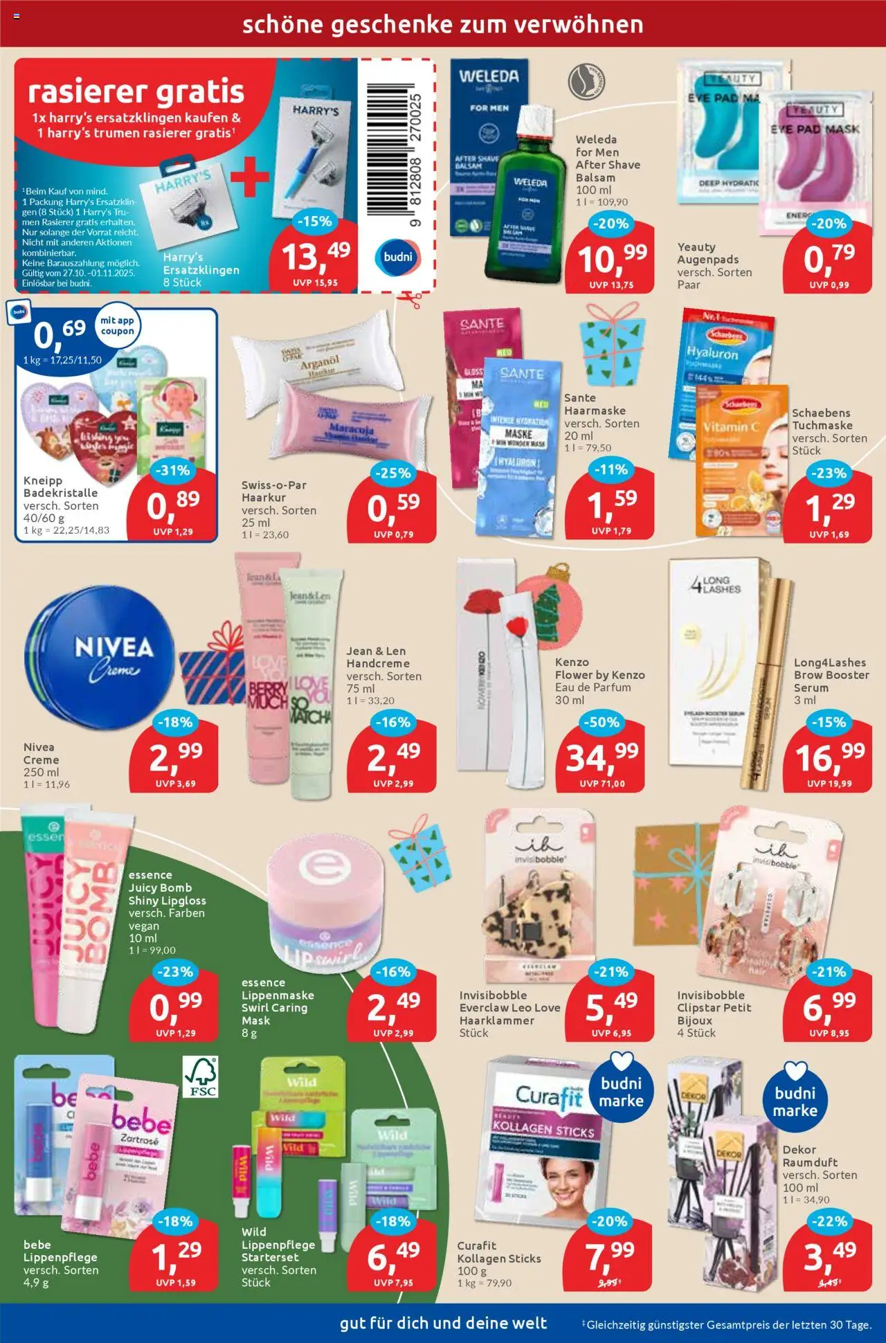 Budni Prospekt 	 – gültig ab 27.10.2025 | Seite: 10 | Produkte: Rasierer, Creme, Eau de Parfum, Tuchmaske