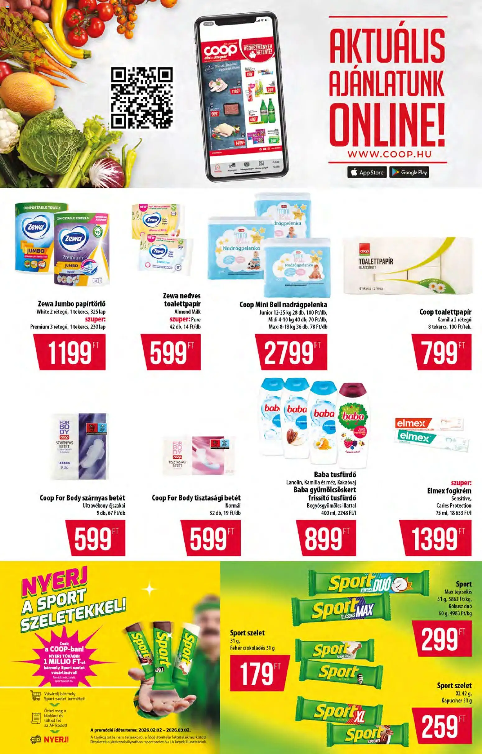 COOP akciós ujság - amely érvényes a következő dátumtól: 05.02.2026 | Oldal: 10 | Termékek: Papírtörlő, Kokusz, Tisztasági betét, Tusfürdő