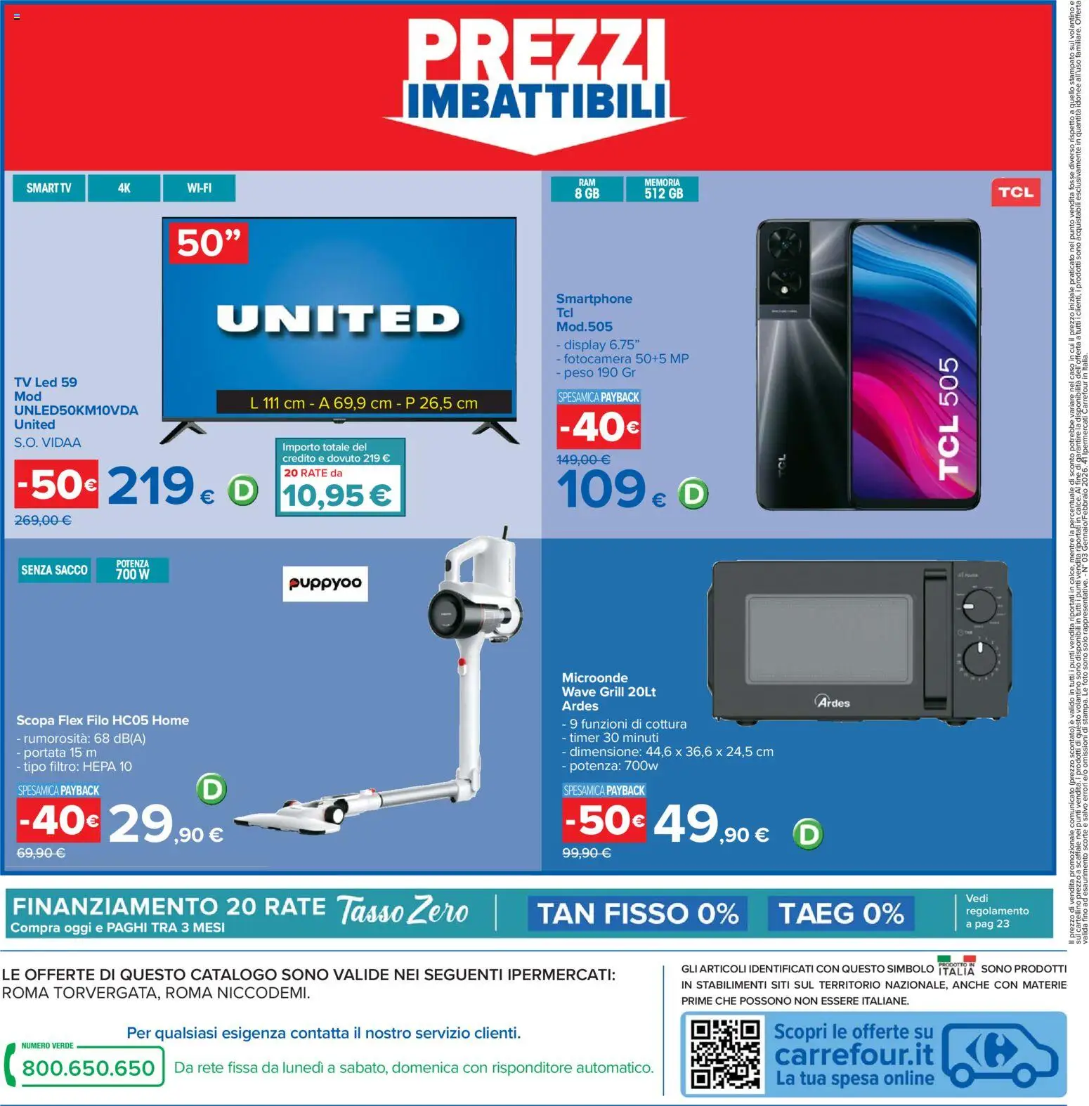 Volantino Carrefour del 17.02.2026 | Pagina: 40 | Prodotti: Microonde, smart TV, Scopa, Fotocamera