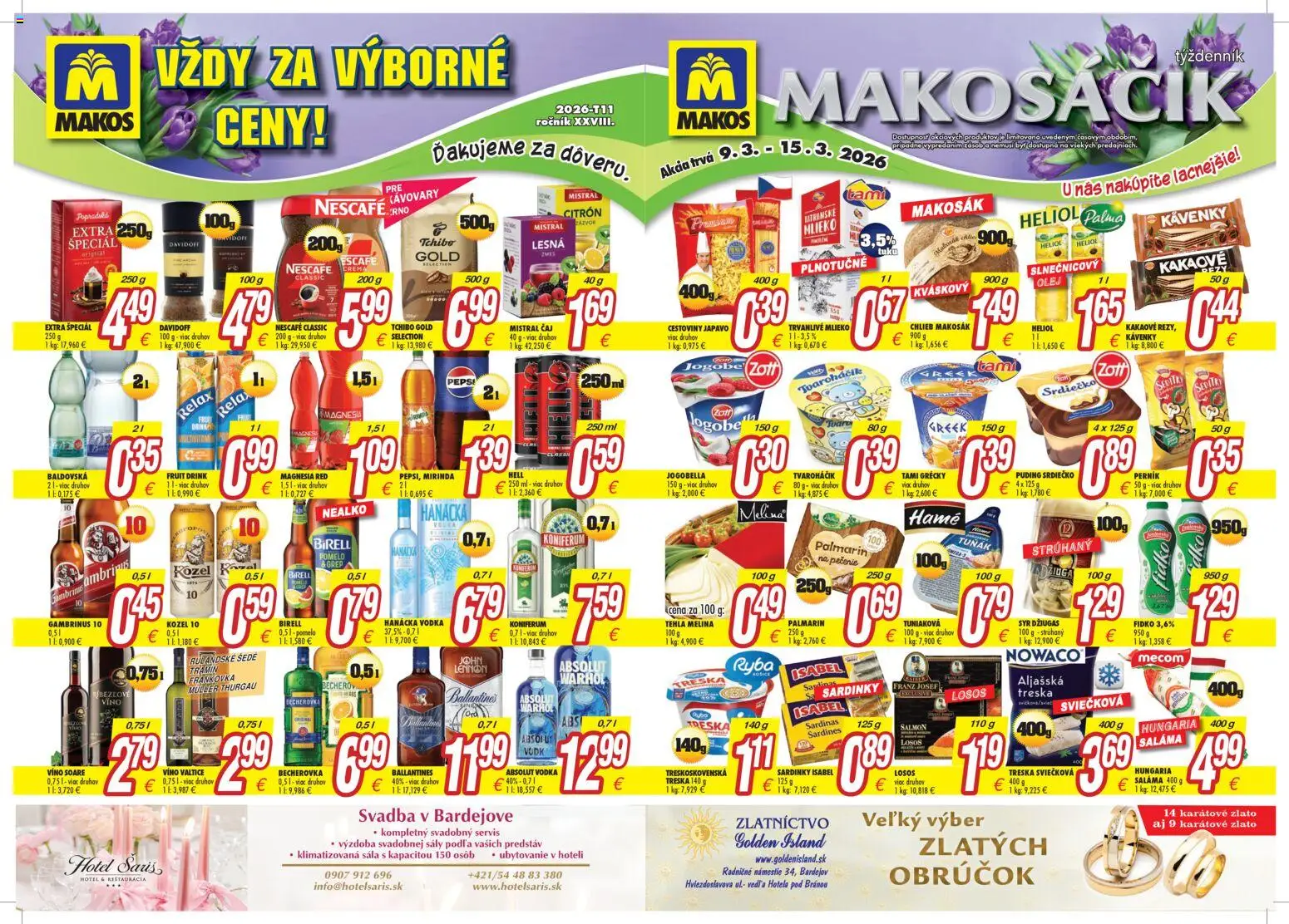 Nové Makos akcie – leták je platný od 09.03.2026 | Strana: 1 | Produkty: Víno, Palmarin, Ryba, Treska
