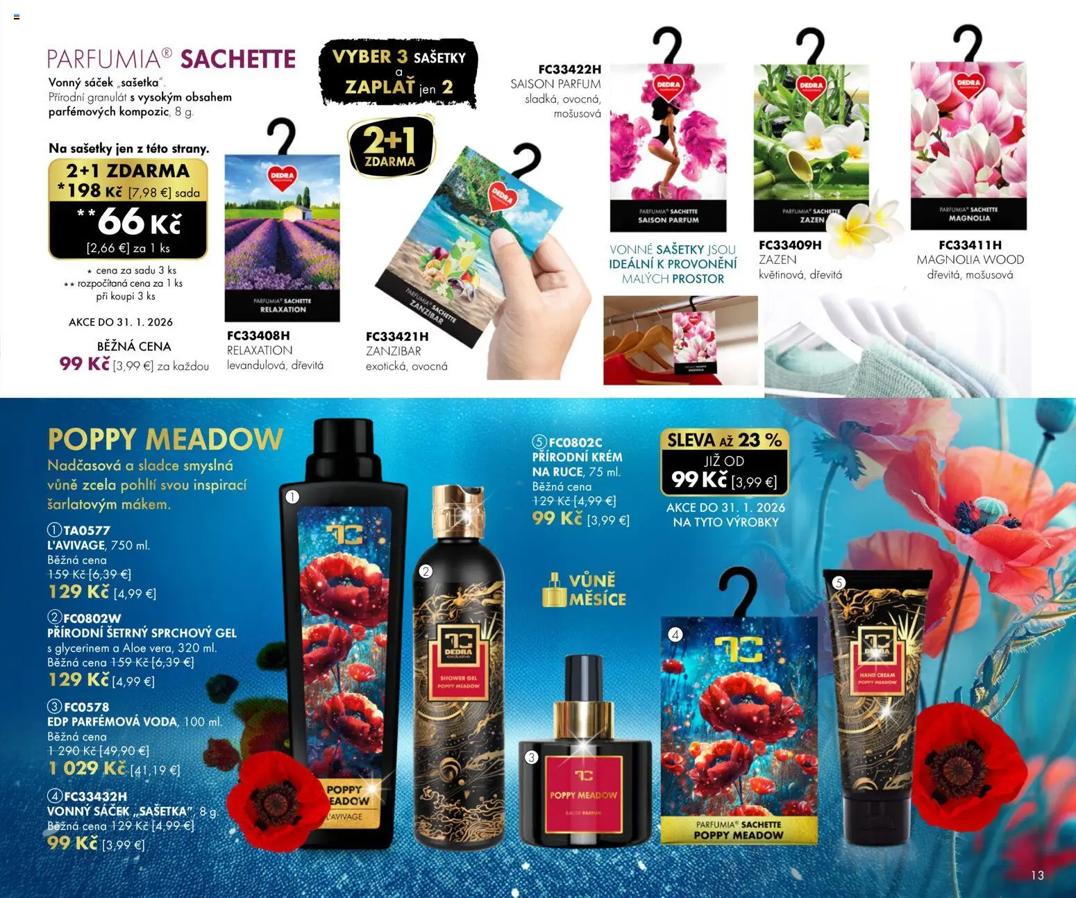 Nové Dedra akcie – leták je platný od 01.01.2026 | Strana: 13 | Produkty: Sprchový gél, Krém