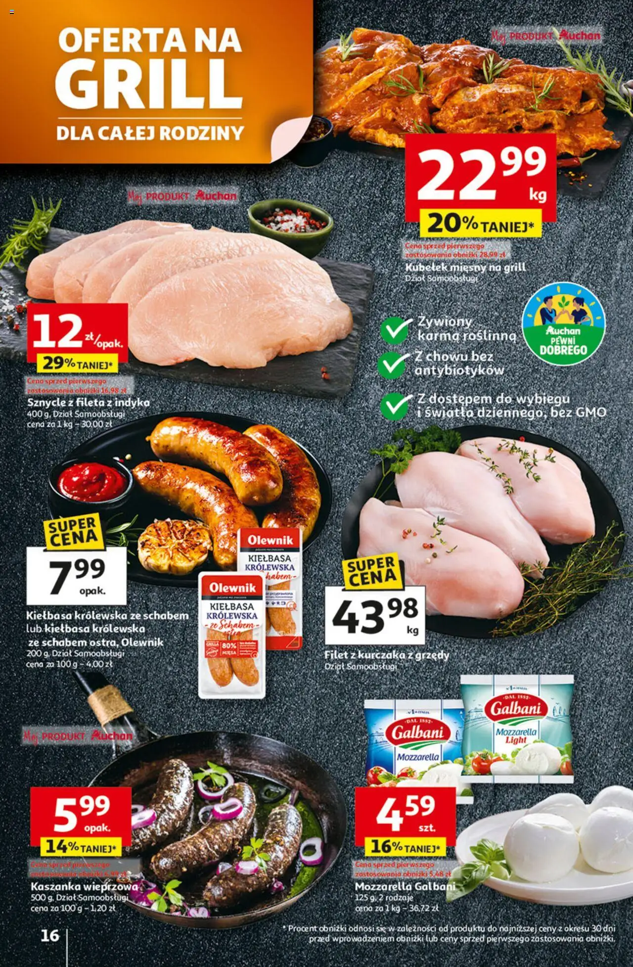 Auchan Gazetka - Odlotowe ceny na start szkoły Hipermarket od 14.08.2025 | Strona: 16 | Produkty: Kiełbasa, Grill, Filet z kurczaka, Mozzarella