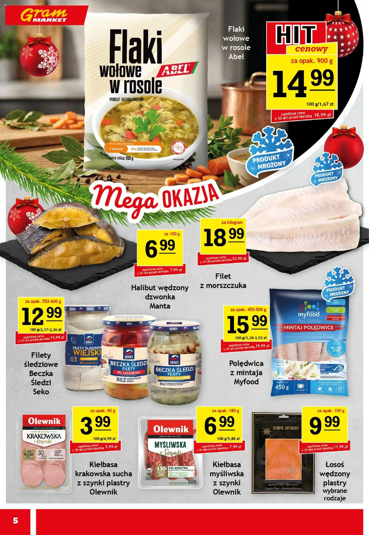 Gram Market Gazetka od 03.12.2025 | Strona: 5 | Produkty: Halibut, Mintaj, Łosoś, Woda
