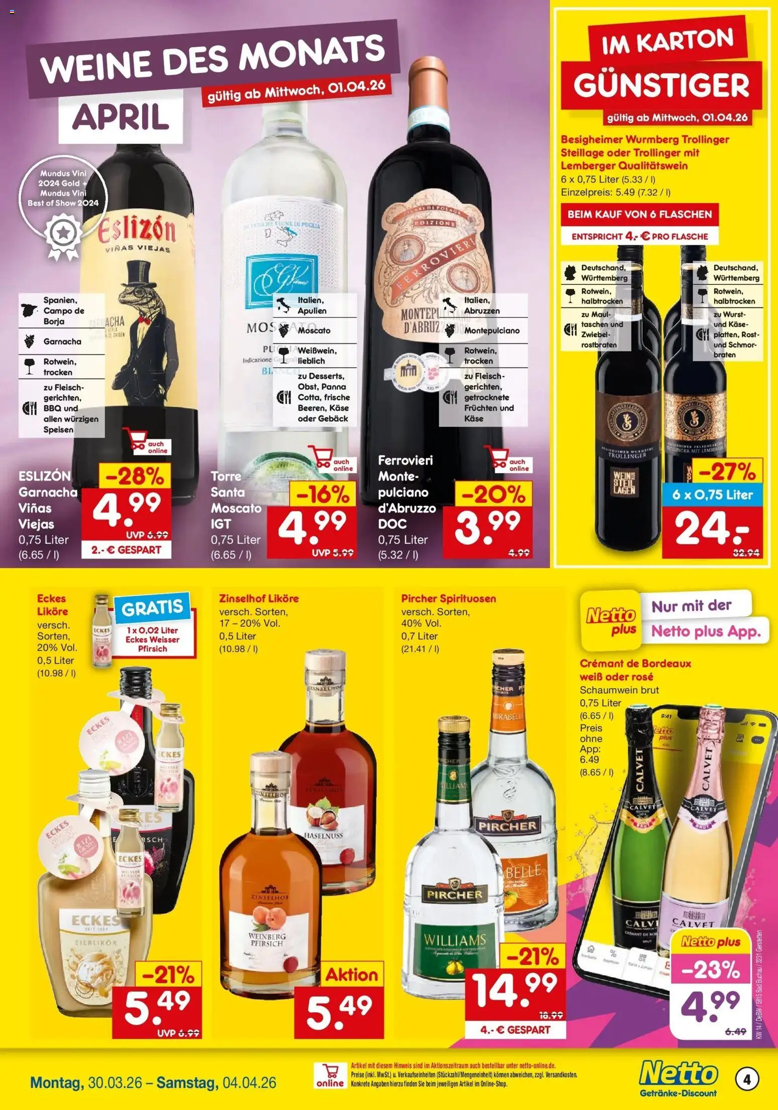 Netto Marken-Discount Prospekt Gerstetten	 – gültig ab 30.03.2026 | Seite: 4 | Produkte: Bad, Wurst, Pfirsich, Fleisch