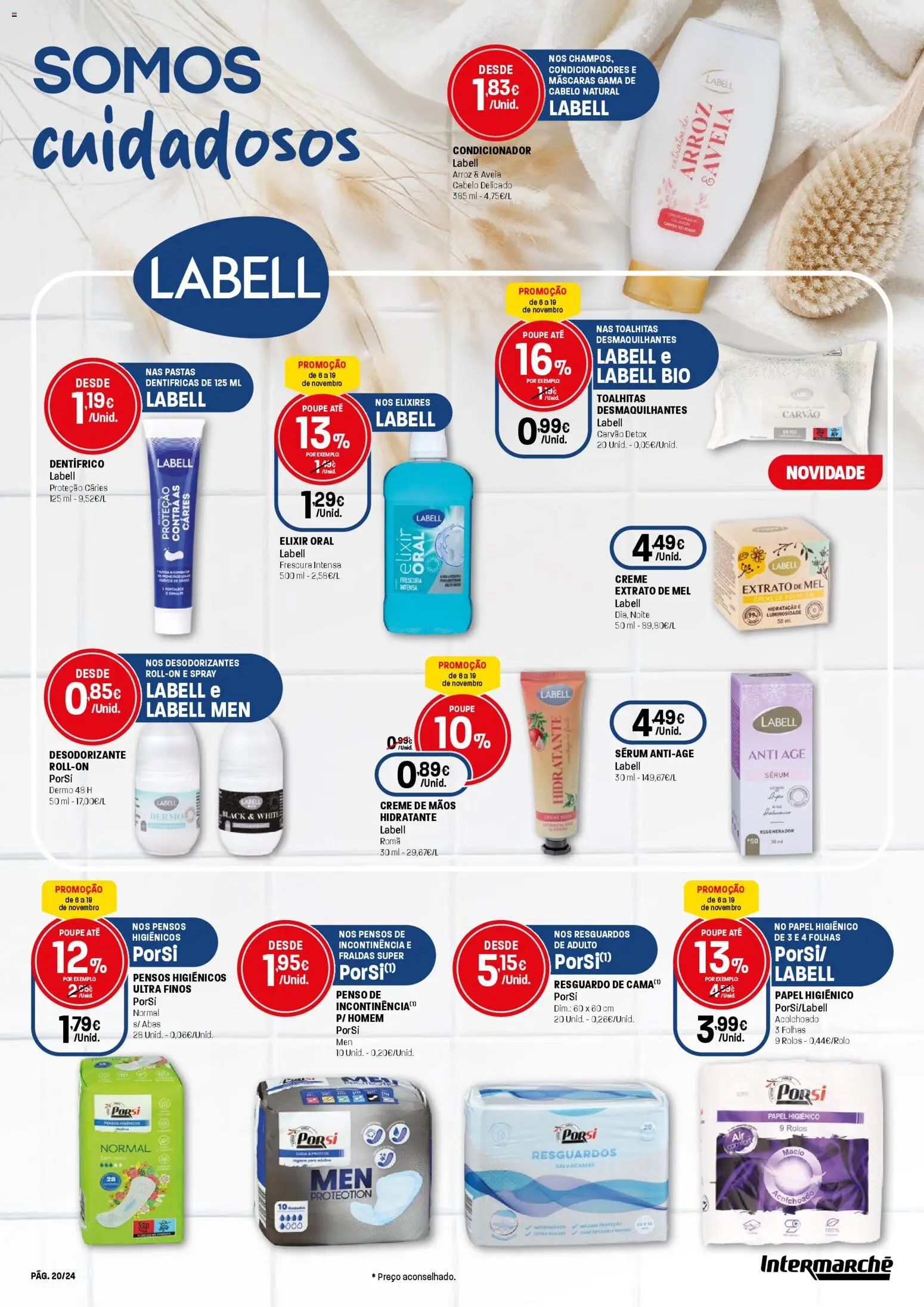 Intermarché folheto │ válido de 06.11.2025 | Página: 20 | Produtos: Aveia, Fraldas, Condicionador, Arroz