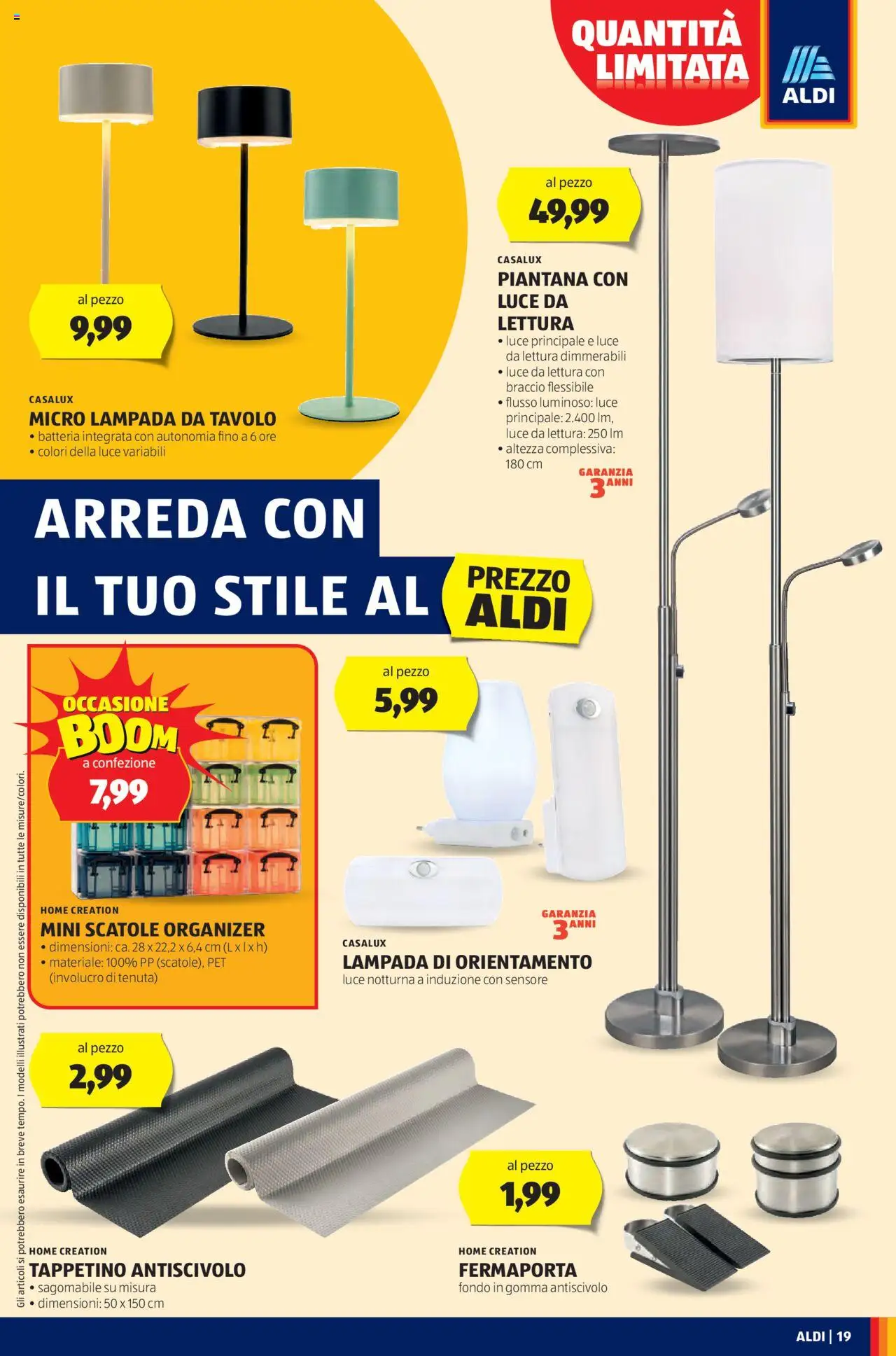 Volantino Aldi del 18.08.2025 | Pagina: 19 | Prodotti: Fermaporta, Tavolo, Batteria, Lampada