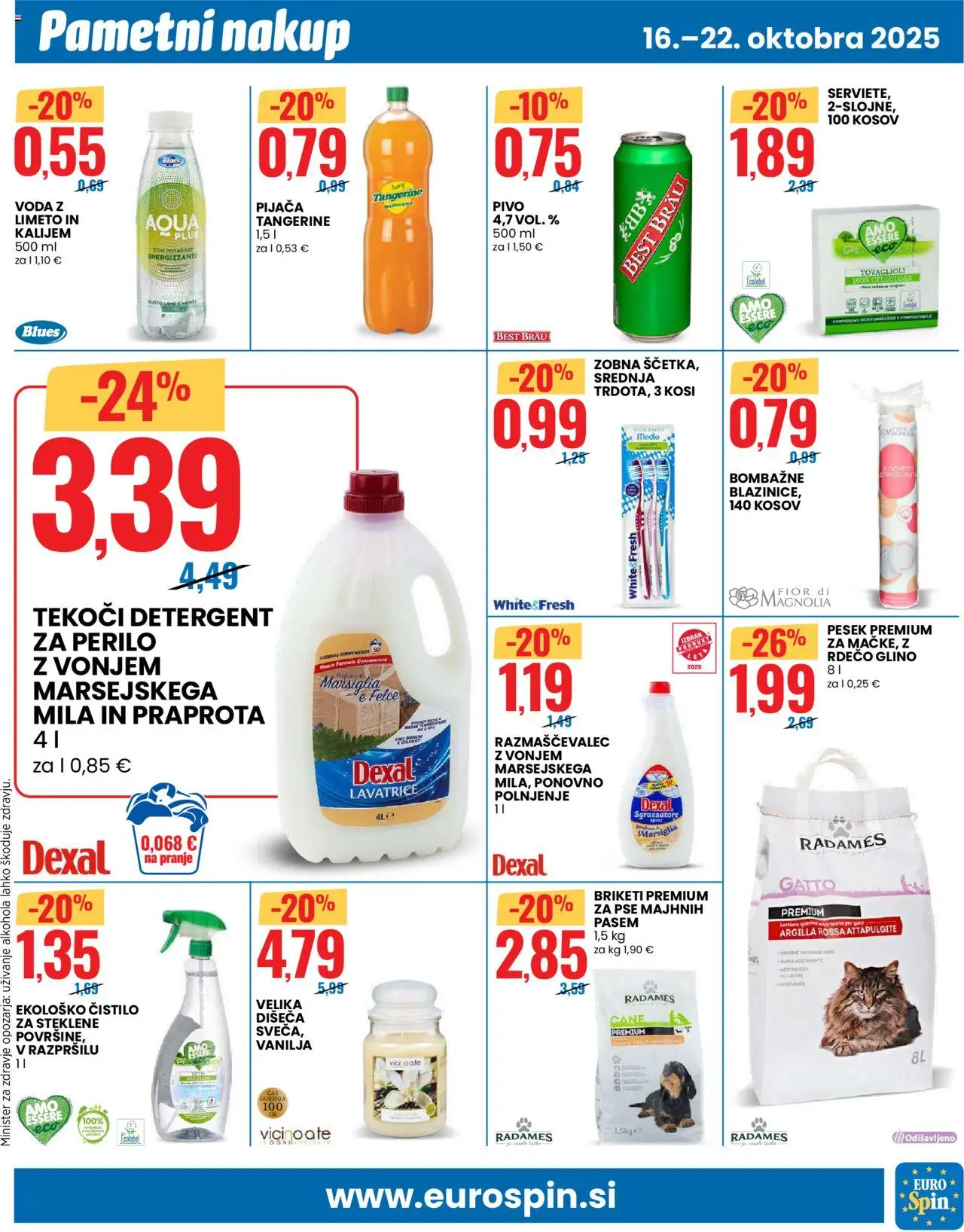Novi Eurospin katalog ponudbe – veljaven od 16.10.2025 | Stran: 9 | Izdelki: Pivo, Detergent, Voda