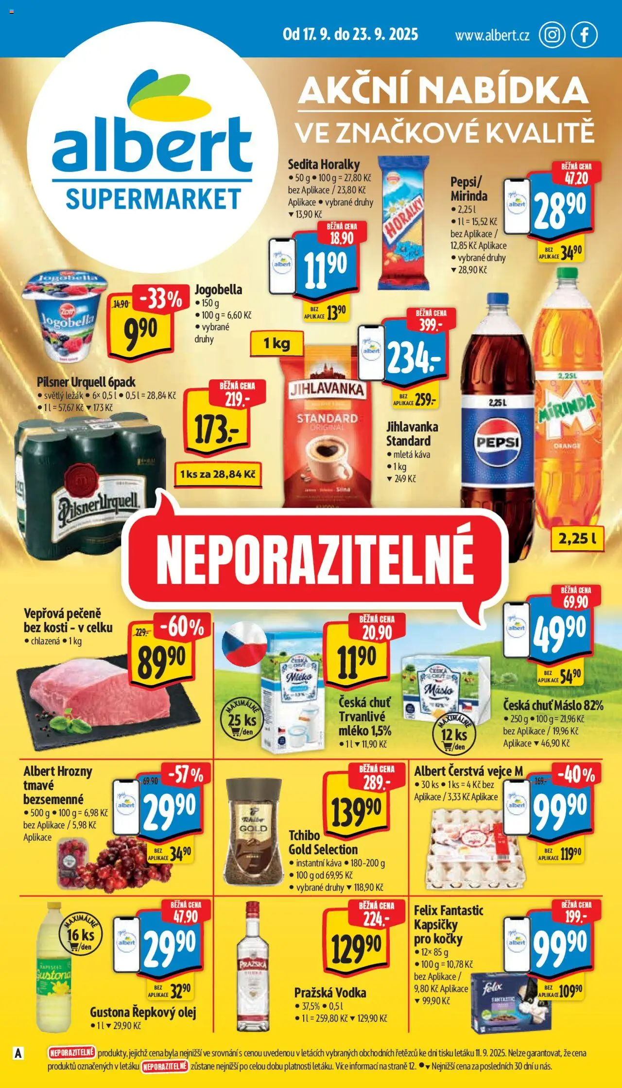 Albert leták - Supermarket od 17.09.2025 | Strana: 1 | Produkty: Felix, Vepřová pečeně, Pepsi, Tchibo
