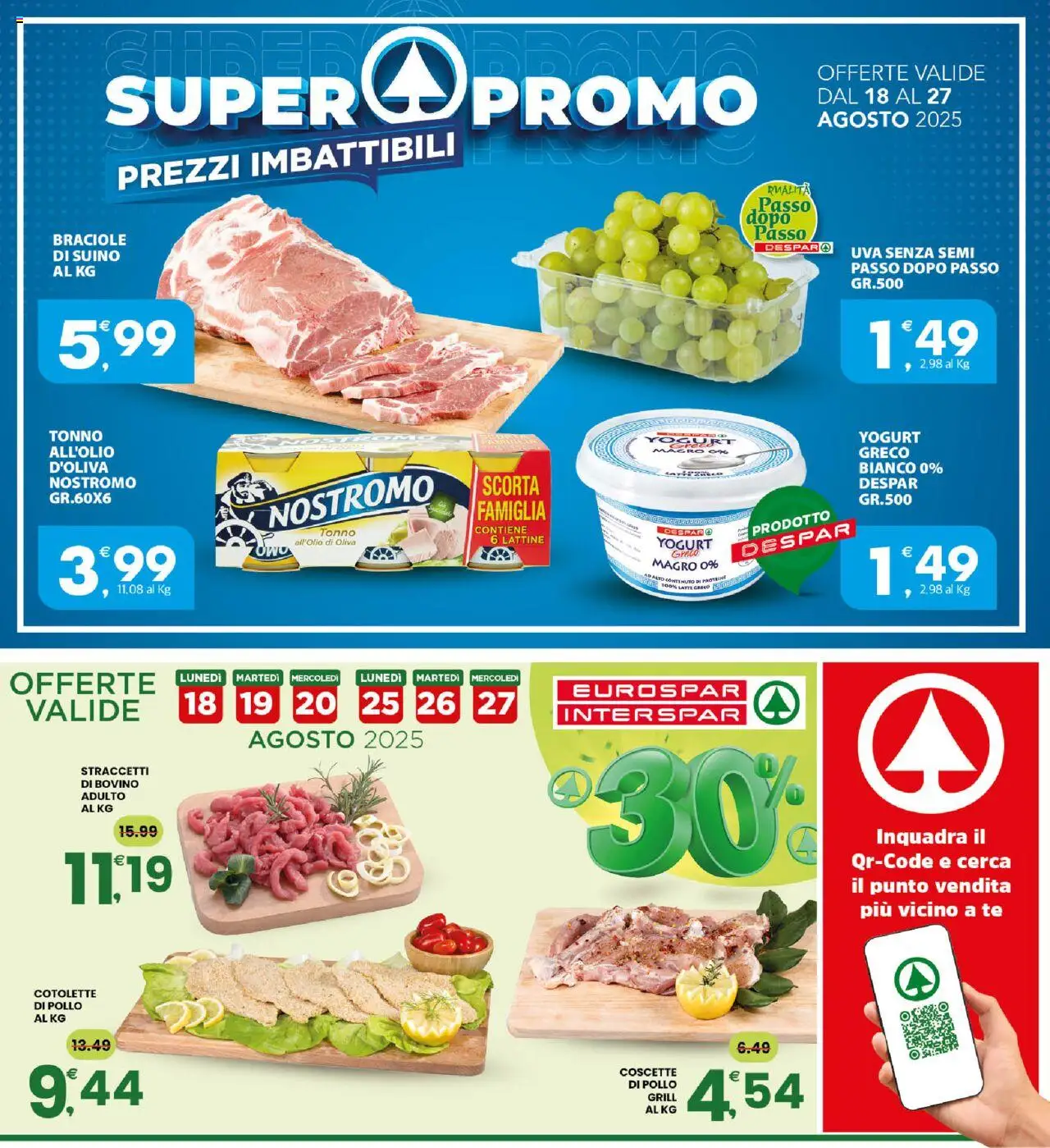 Volantino Eurospar del 18.08.2025 | Pagina: 24 | Prodotti: Bovino, Yogurt greco, Pollo, Latte