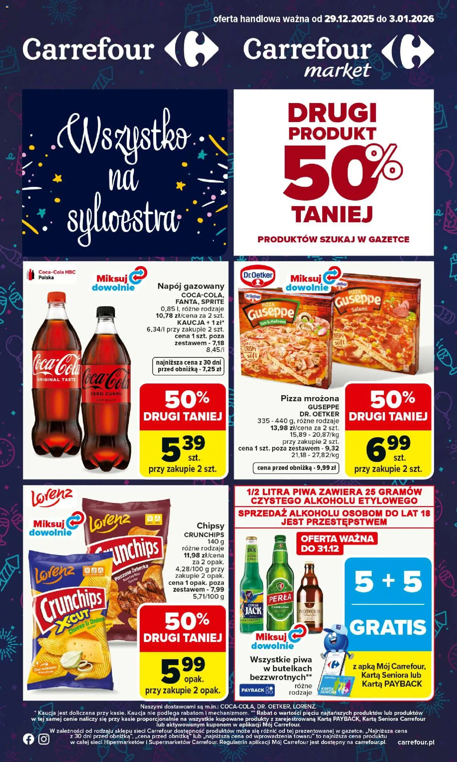 Carrefour Gazetka od 29.12.2025 | Strona: 1 | Produkty: Karta, Sprite, Pizza mrożona, Pizza