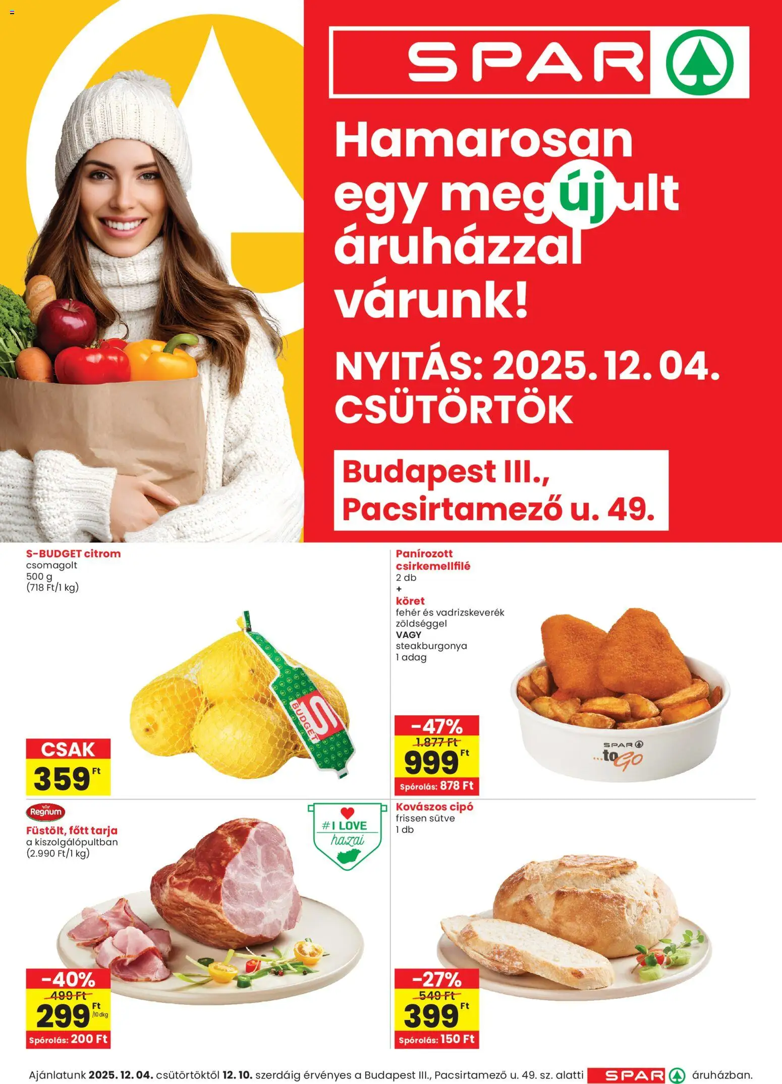 Spar akciós ujság - amely érvényes a következő dátumtól: 04.12.2025 | Oldal: 1 | Termékek: Kovászos cipó, Tarja, Citrom