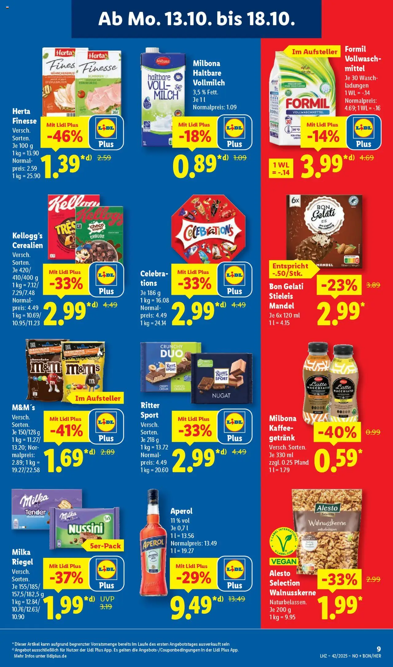 Lidl Prospekt Holzminden – gültig ab 13.10.2025 | Seite: 15 | Produkte: Milch, Ritter sport, Celebrations, Aperol