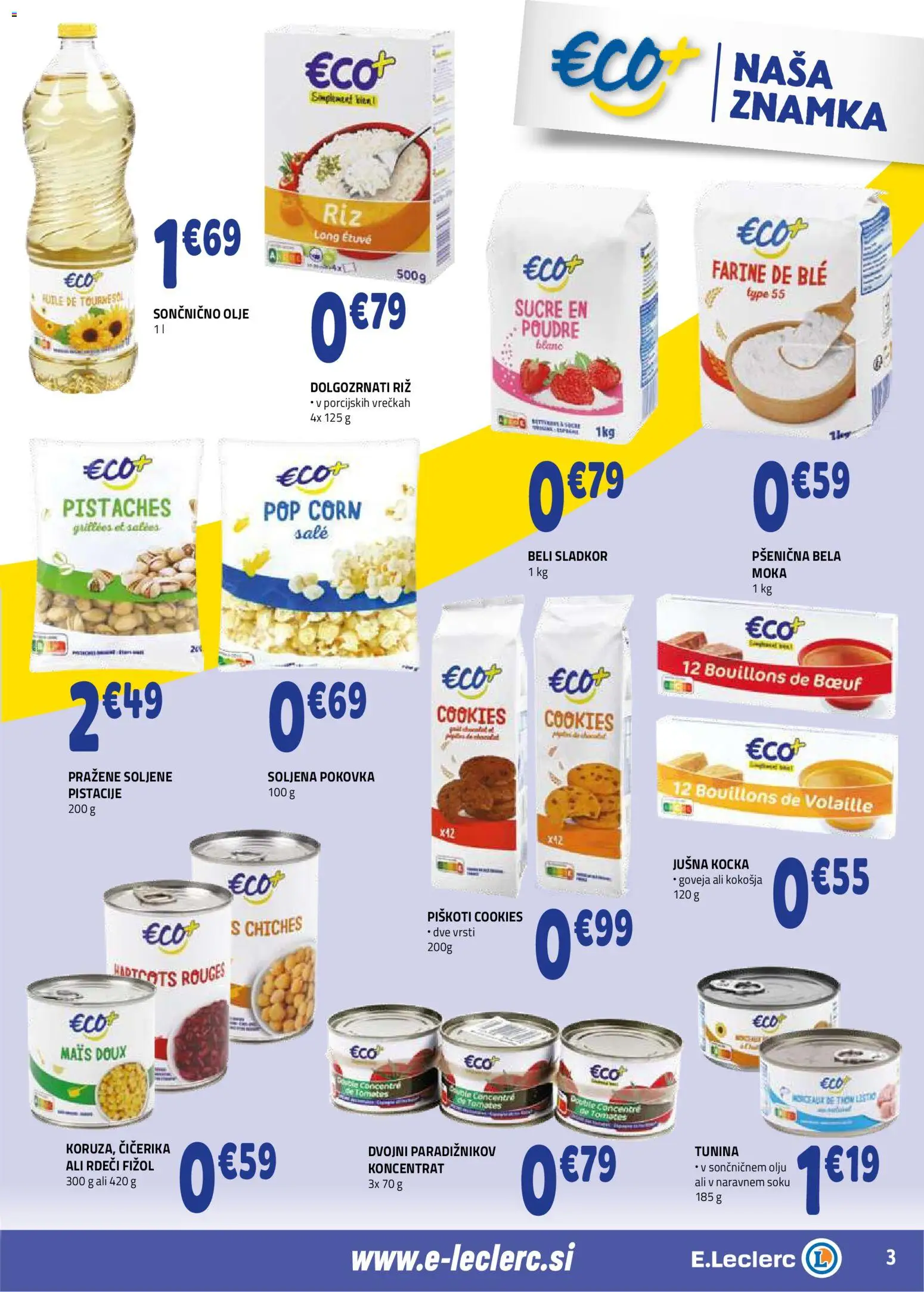 Novi E.leclerc katalog ponudbe – veljaven od 21.01.2026 | Stran: 3 | Izdelki: Moka, Olje, Piskoti, Sladkor