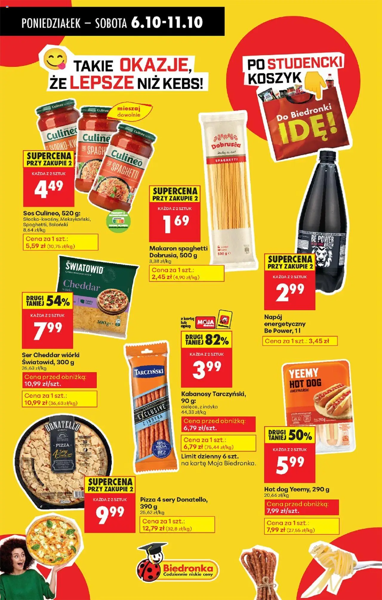 Biedronka gazetka od 06.10.2025 | Strona: 57 | Produkty: Makaron spaghetti, Kabanosy, Pizza, Sos