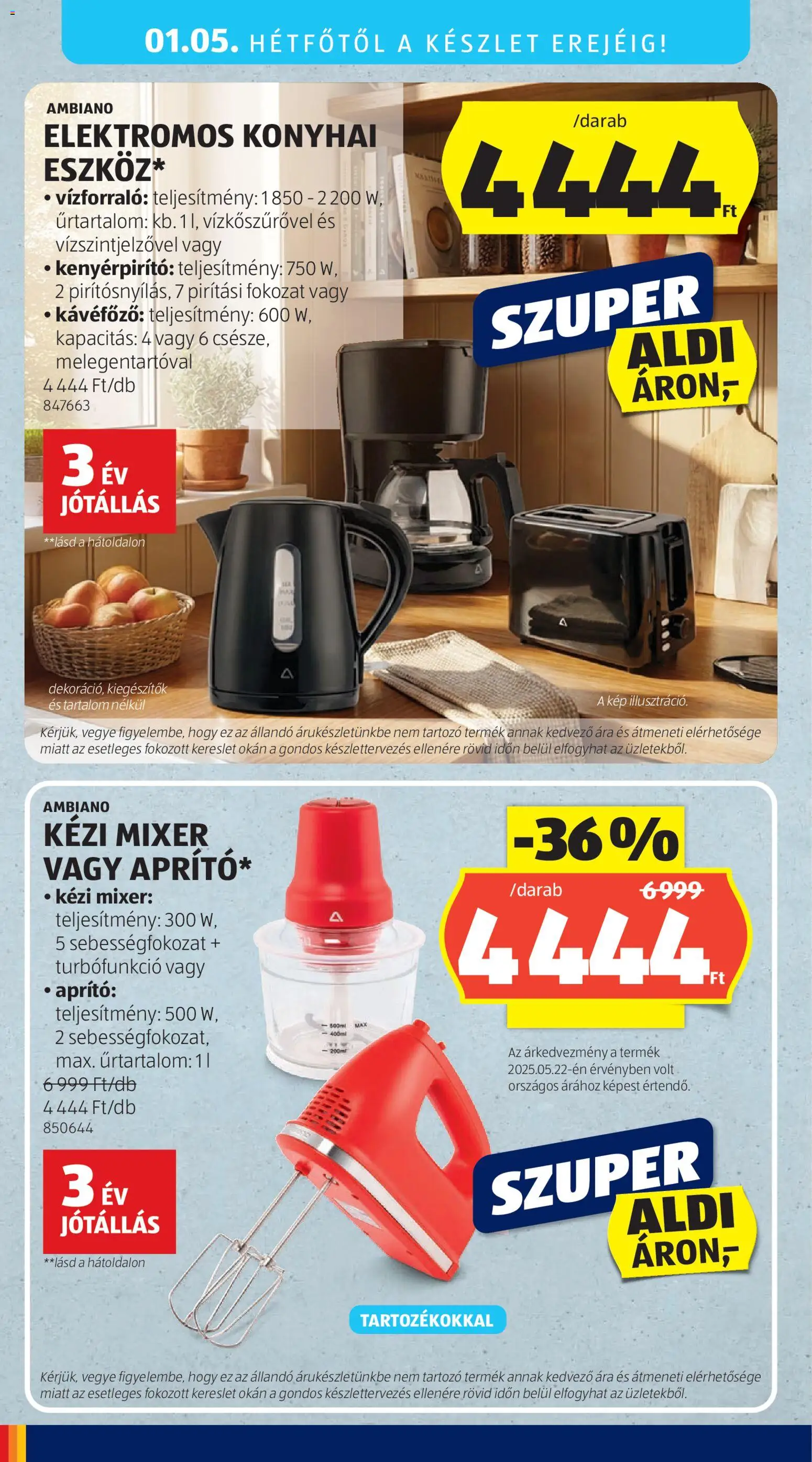 Aldi akciós ujság - amely érvényes a következő dátumtól: 08.01.2026 | Oldal: 5 | Termékek: Aprító, Kávéfőző, Vízforraló, Kenyérpirító