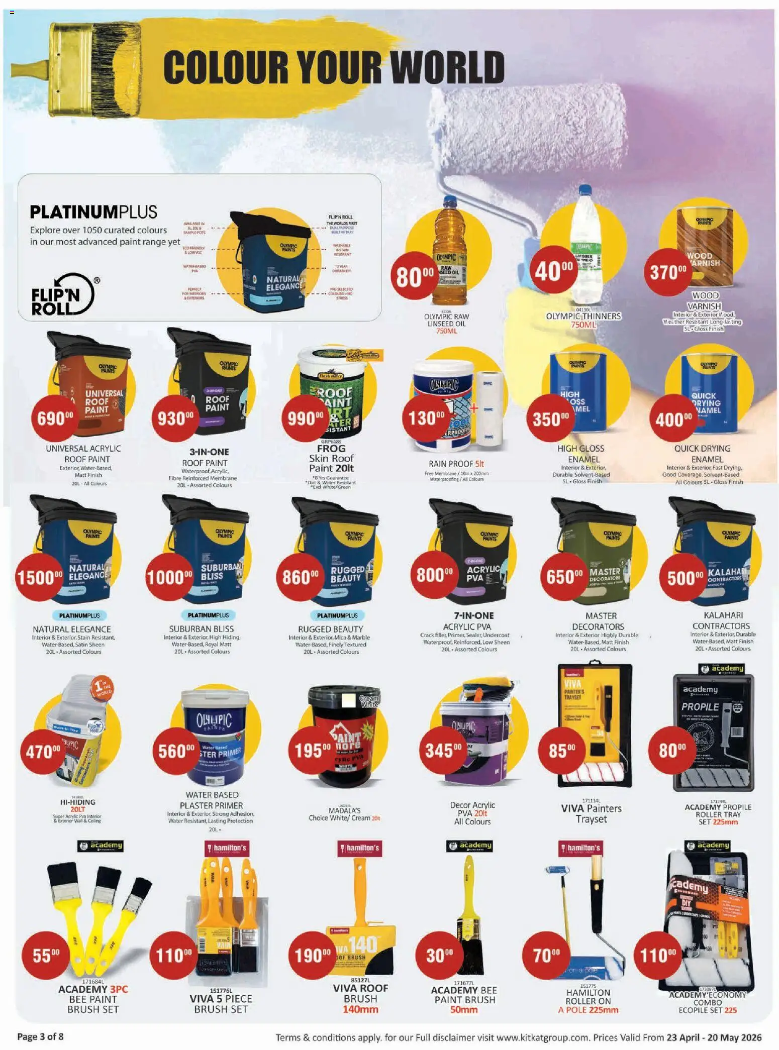 New KIT KAT Cash & Carry catalogue – valid from 23.04.2026 | Page: 3 | Products: Plaster primer, Brush, Wood varnish, Water