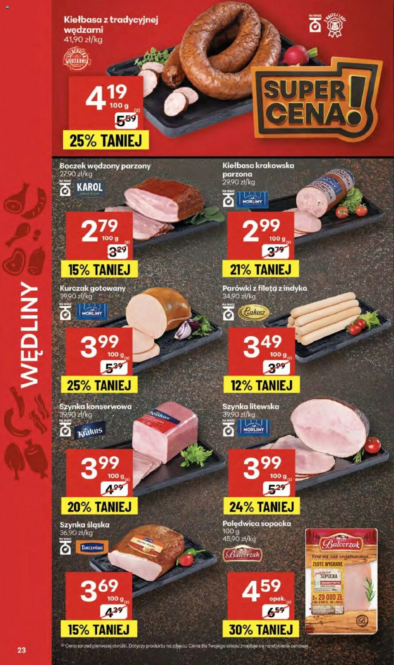 Delikatesy Centrum Gazetka od 18.09.2025 | Strona: 23 | Produkty: Kurczak, Boczek wędzony parzony, Parówki, Szynka