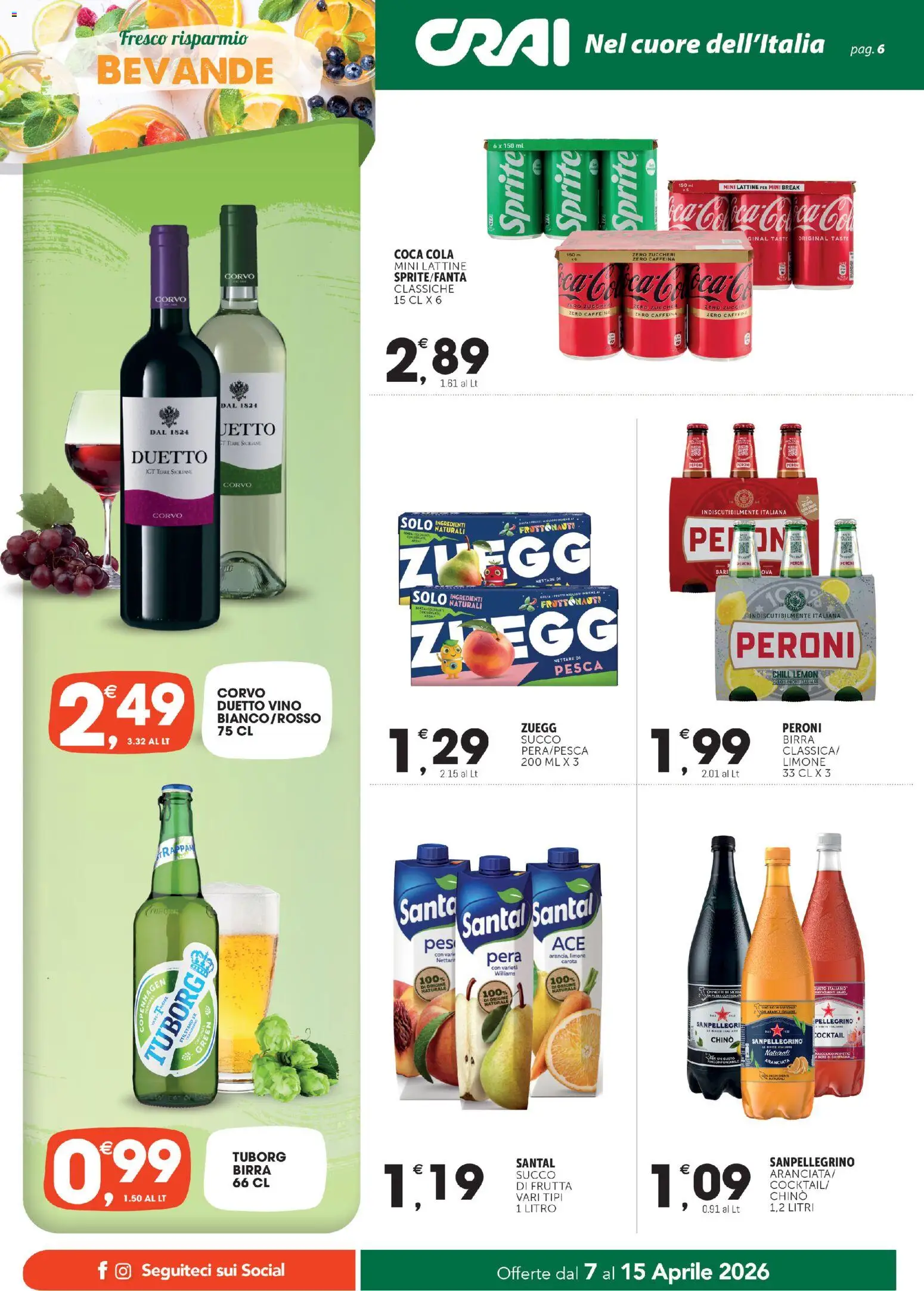 Volantino CRAI del 07.04.2026 | Pagina: 6 | Prodotti: Birra, Limone, Pesca, Coca Cola