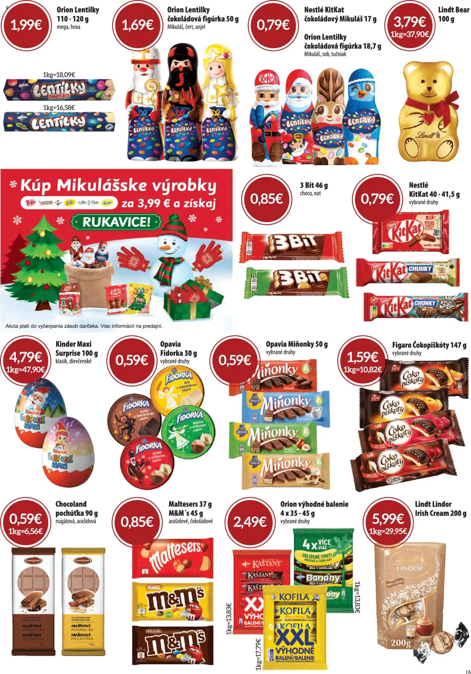 Nové CBA Komfos akcie – leták je platný od 06.11.2025 | Strana: 16 | Produkty: Lindor, Lindt, Kinder, Rukavice
