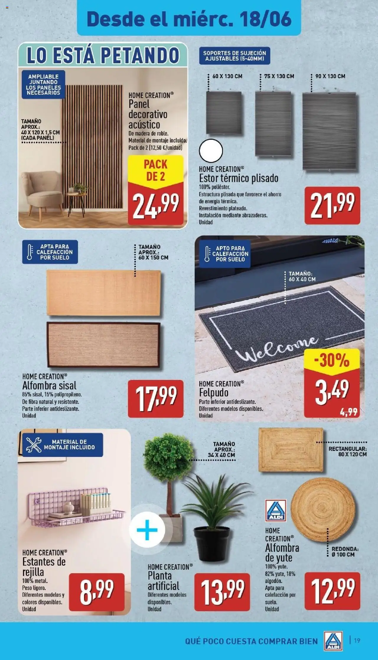Aldi folleto Canarias │ válido desde el 16.06.2025 | Página: 19 | Productos: Planta artificial, Peso, Alfombra, Felpudo
