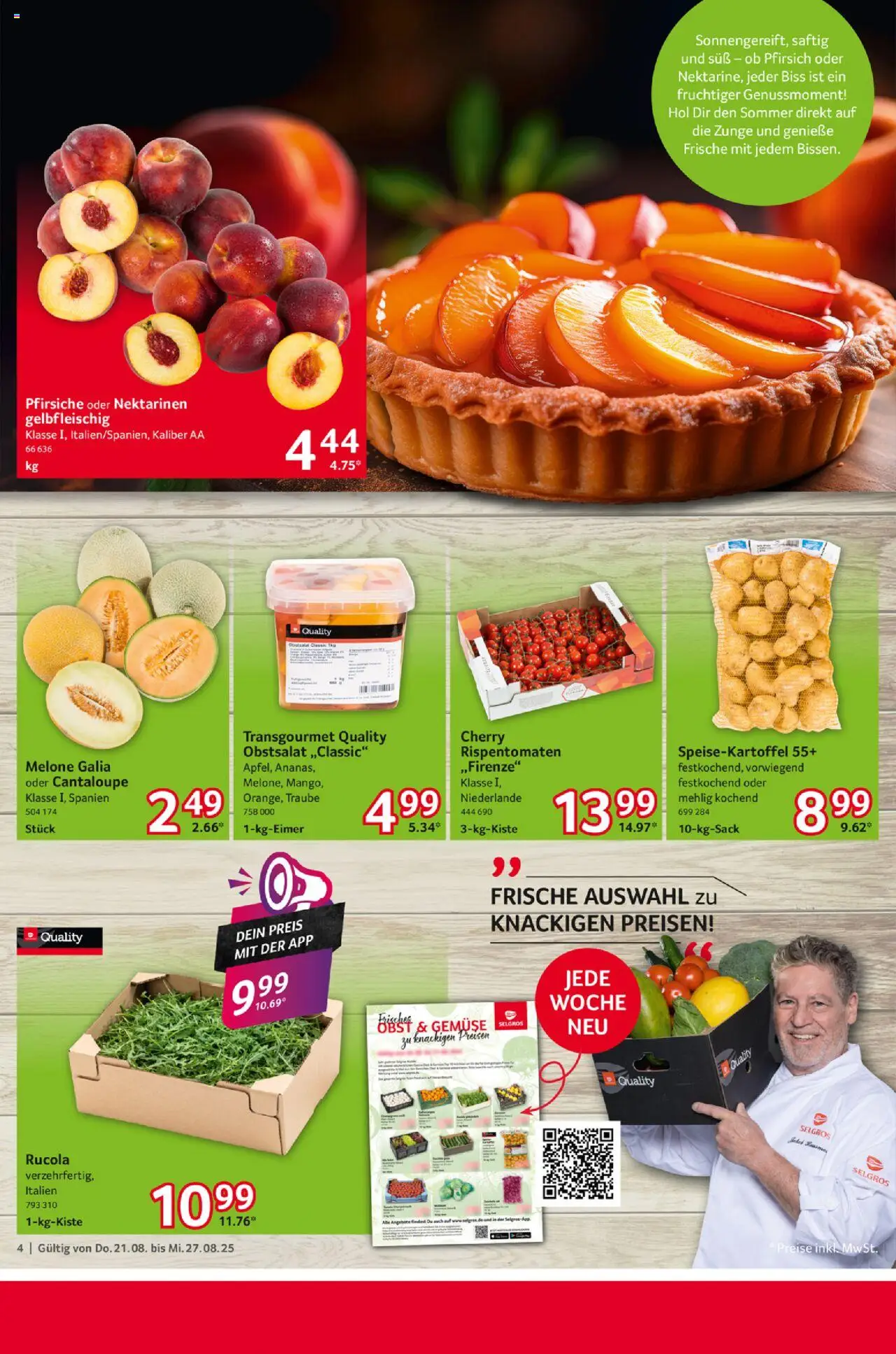 Selgros Prospekt 	 - gültig ab dem 21.08.2025 | Seite: 4 | Produkte: Rucola, Gemüse, Obst, Melone