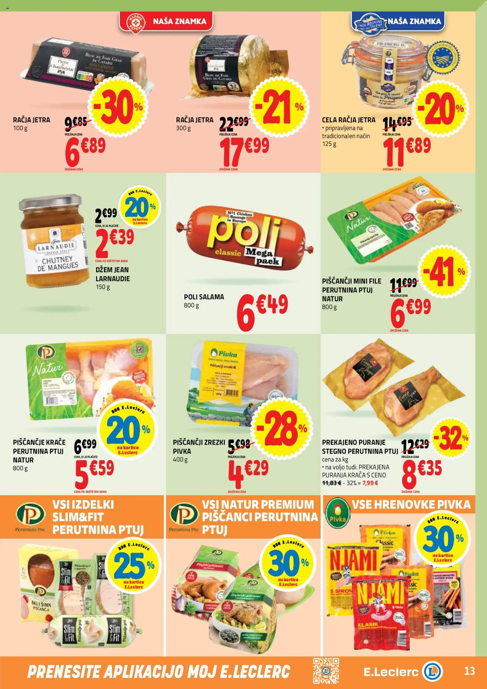 Novi E.leclerc katalog ponudbe – veljaven od 25.03.2026 | Stran: 13 | Izdelki: Hrenovke, Džem, Zrezki, Salama