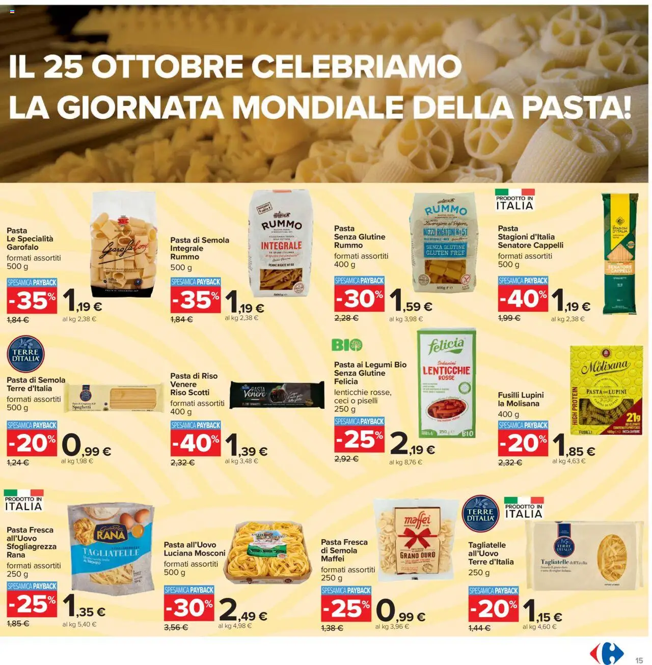 Volantino Carrefour del 23.10.2025 | Pagina: 15 | Prodotti: Lupini, Pasta, Piselli, Penne