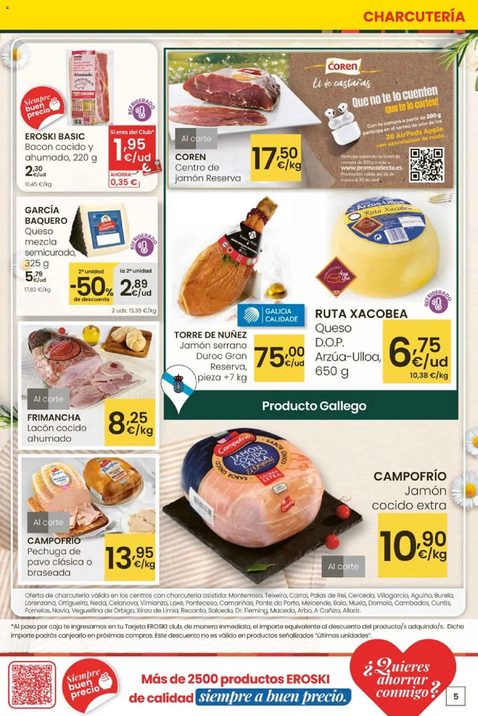 Eroski Quieres ahorrar conmigo │ válido desde el 16.04.2026 | Página: 5 | Productos: Jamón serrano, Jamón, Jamón cocido, Apple