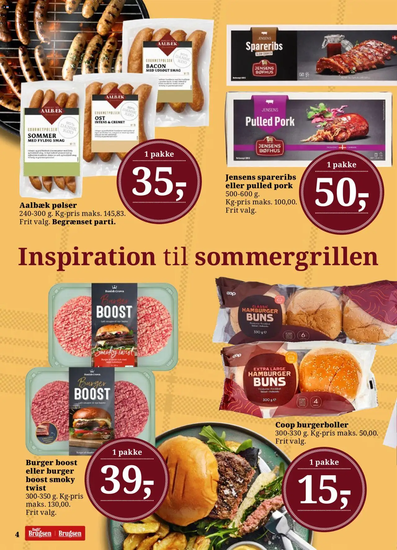 Dagli'Brugsen Tilbudsavis gyldig fra 04.07.2025 | Side: 4 | Produkter: Pølser, Spareribs, Burgerboller, Bacon