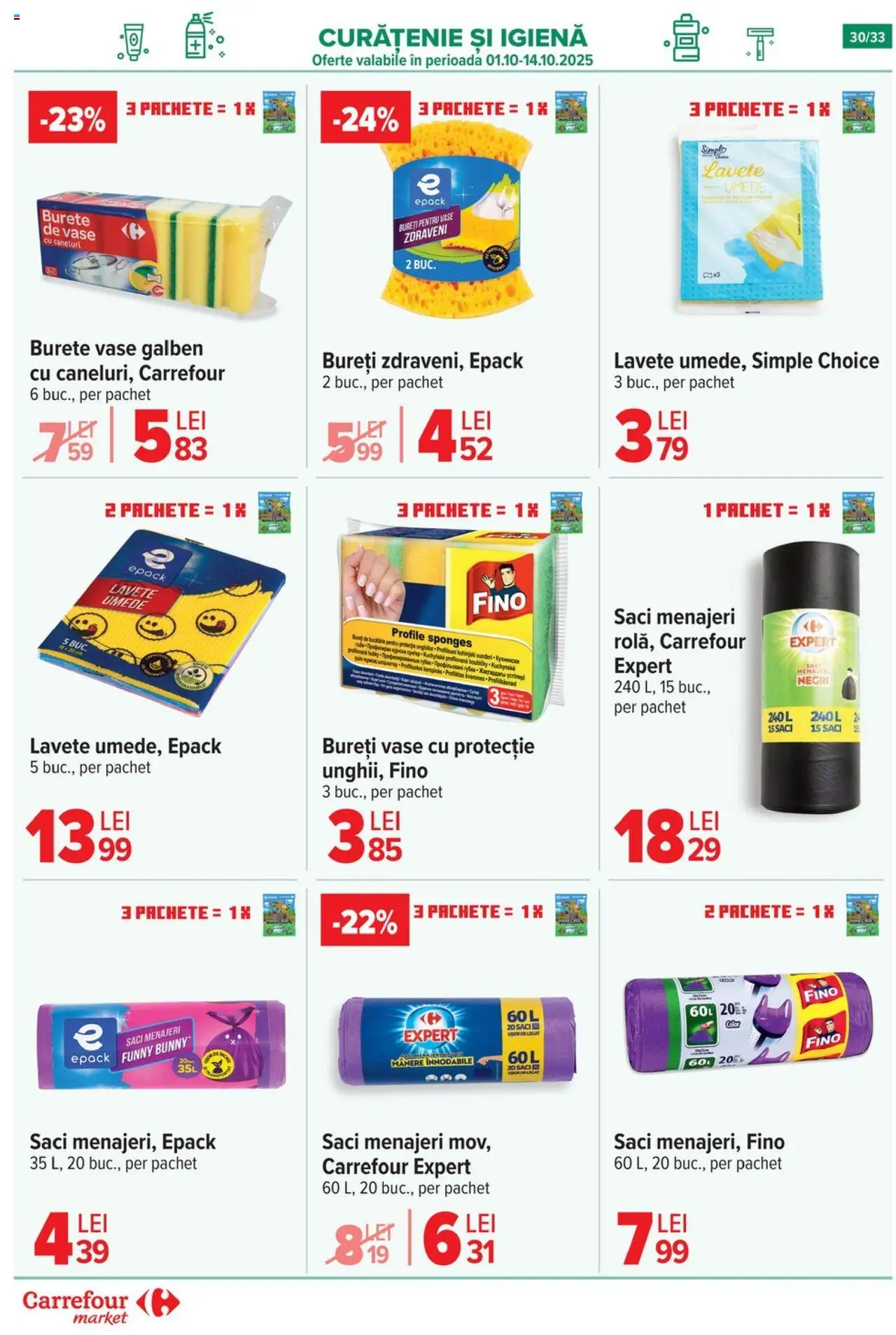 Noul catalog Carrefour – valabil de la 01.10.2025 | Pagină: 31 | Produse: Saci menajeri, Burete, Lavete