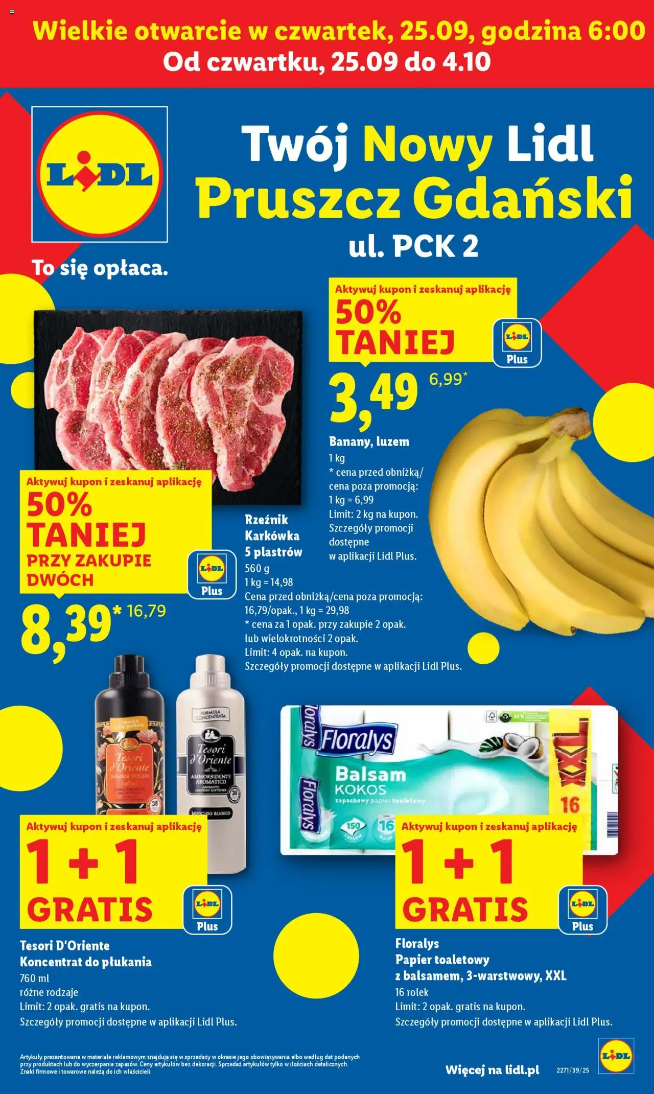 Lidl Gazetka - Wielkie otwarcie od 25.09.2025 | Strona: 1 | Produkty: Karkówka, Tesori d'oriente, Papier toaletowy